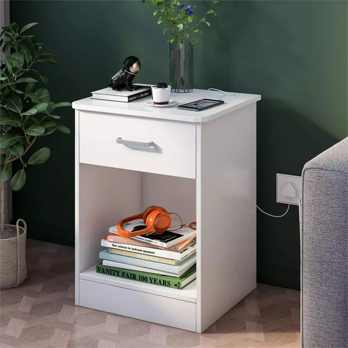Homfa 2 Tier Nightstand Drawer End Table Sofa Side Table Bedroom Living Room White