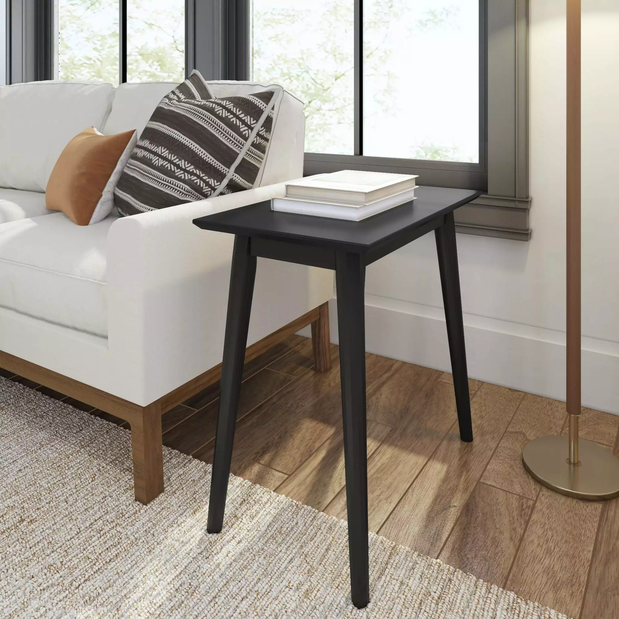 Plank+Beam Mid Century Modern Rectangular Side Table End Table Living Room Wooden Bedside Table Black Plank Beam