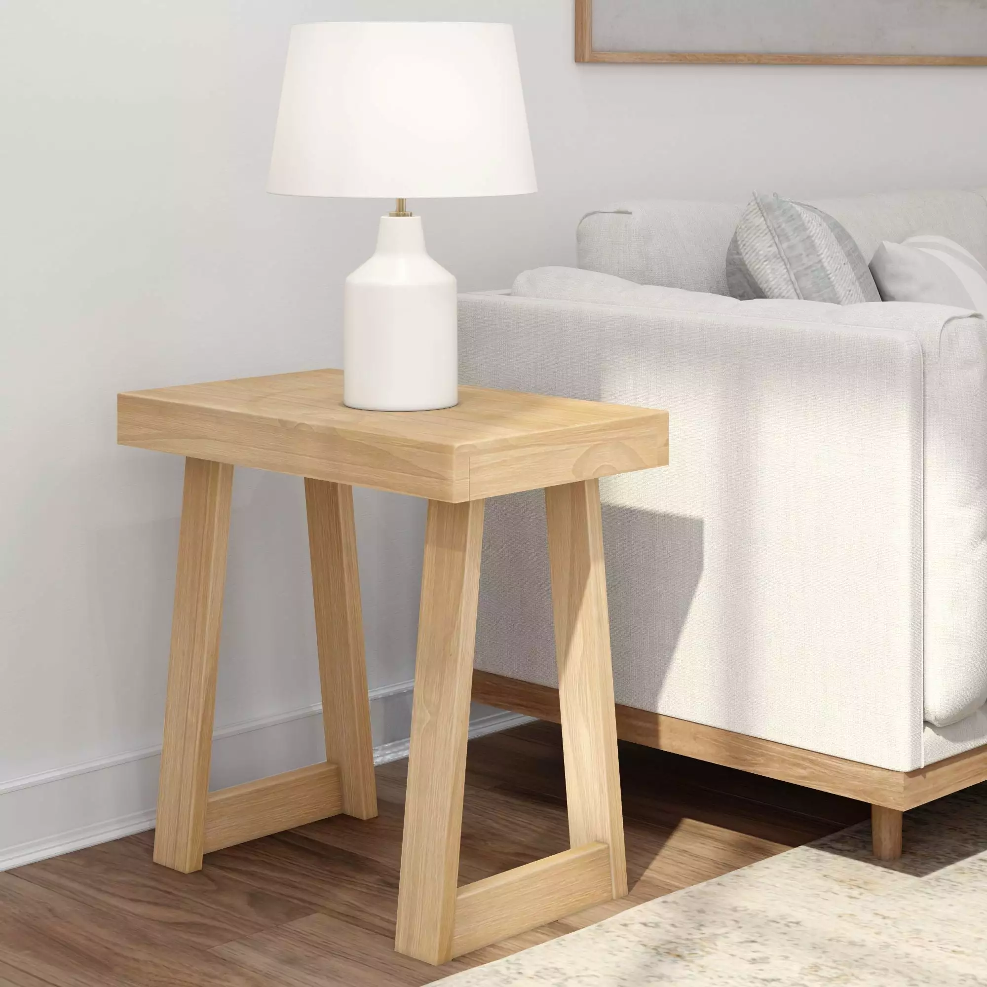 Plank+Beam Timeless Rectangular Side Table, 25 Inch Slim End Table Small Spaces Plank Beam
