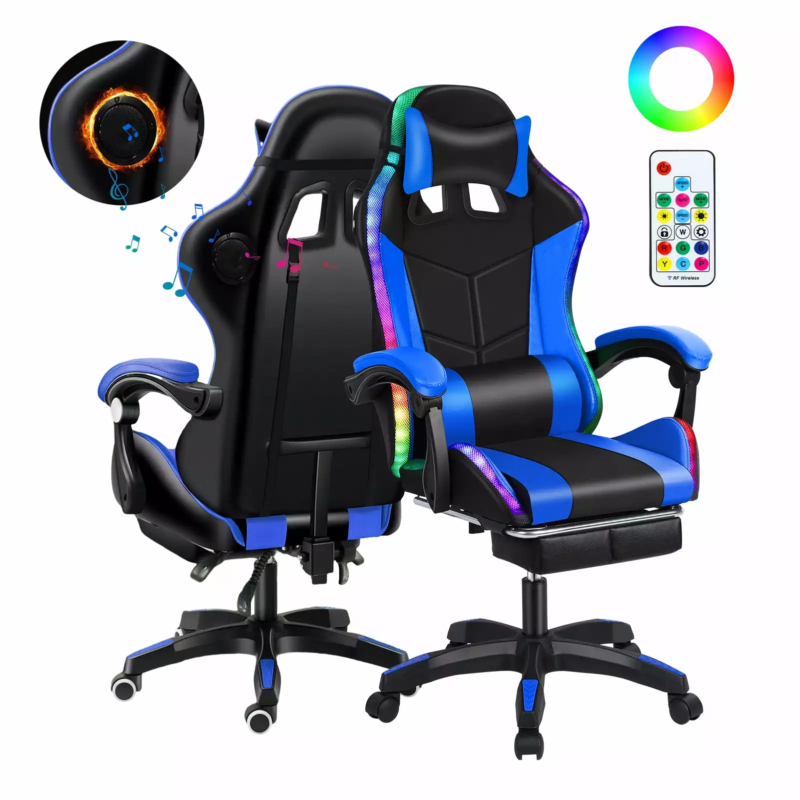 Aqzb Gaming Chair Bluetooth and LED Lights - Ergonomic Massage Office Chair
