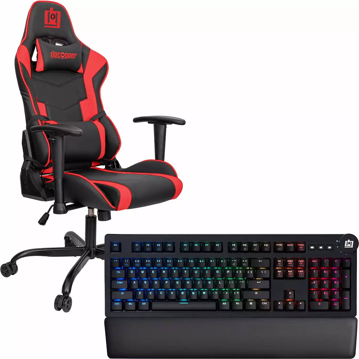 Deco Gear Endurance Series Ergonomic Gaming Chair RGB Mechanical Keyboard - Adjustable Headrest and Lumbar Support