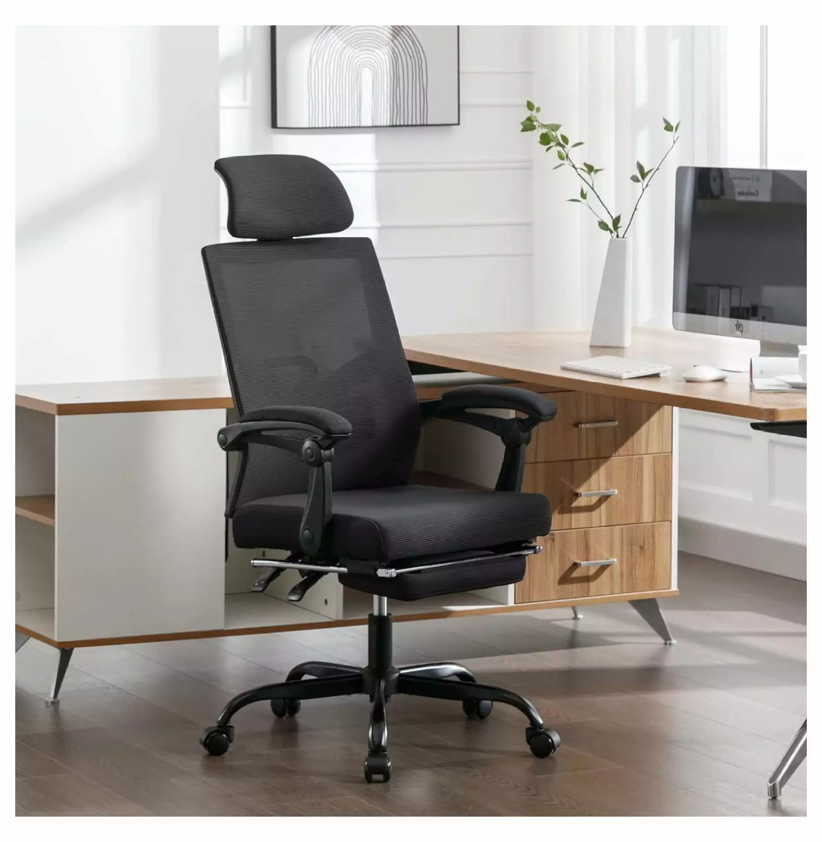 Drevy Mesh Ergonomic Office Chair Footrest Headrest and Backrest 90-135 Adjustable Computer Desk Chair Wheels