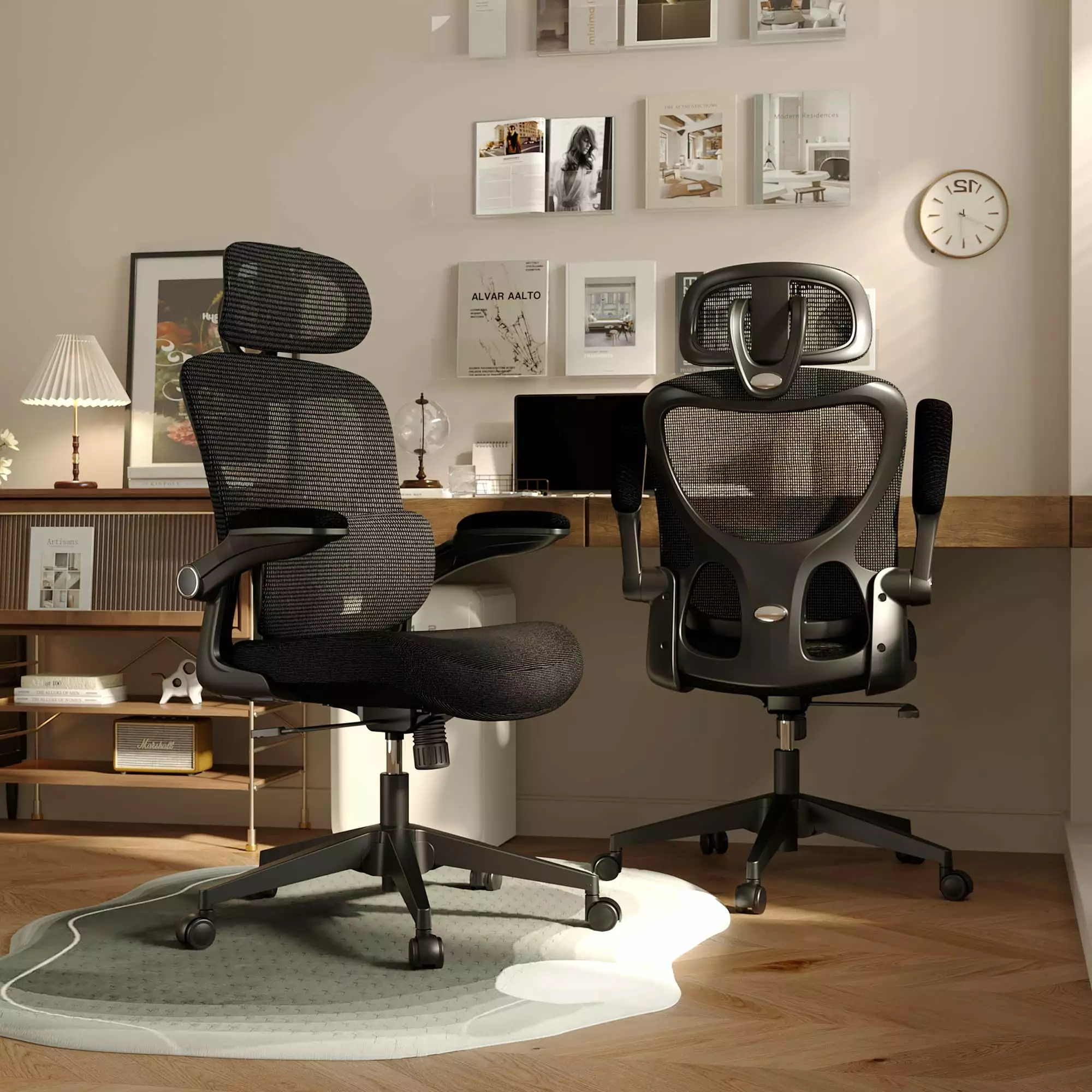 Ergonomic Mesh Office Gaming Chair Adjustable Lumbar Support and Flip-Up Armrests Black FHWMXDX