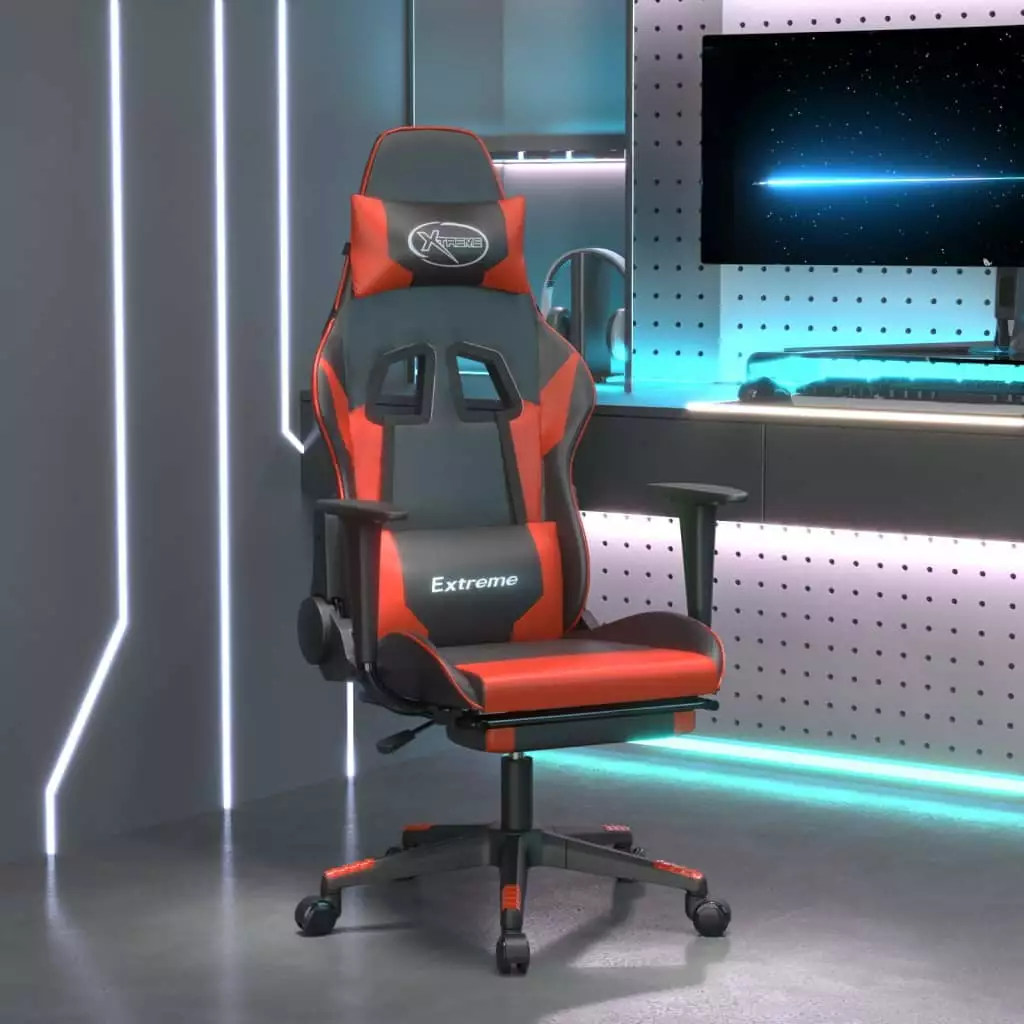 Ergonomic Gaming Chair Footrest - Adjustable Height Black and Red Faux Leather Chair Gamers funchic