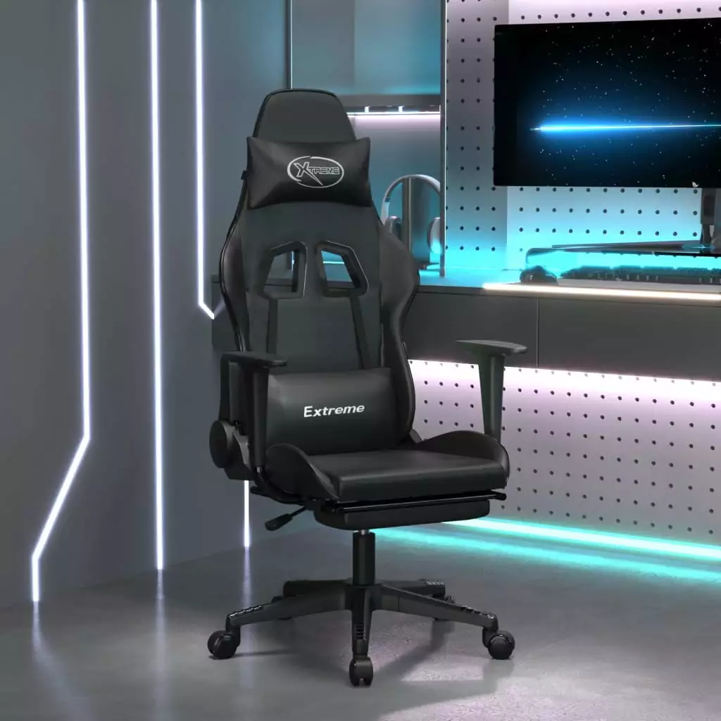 Ergonomic Gaming Chair Footrest - Adjustable Height Breathable Black Faux Leather Chair funchic