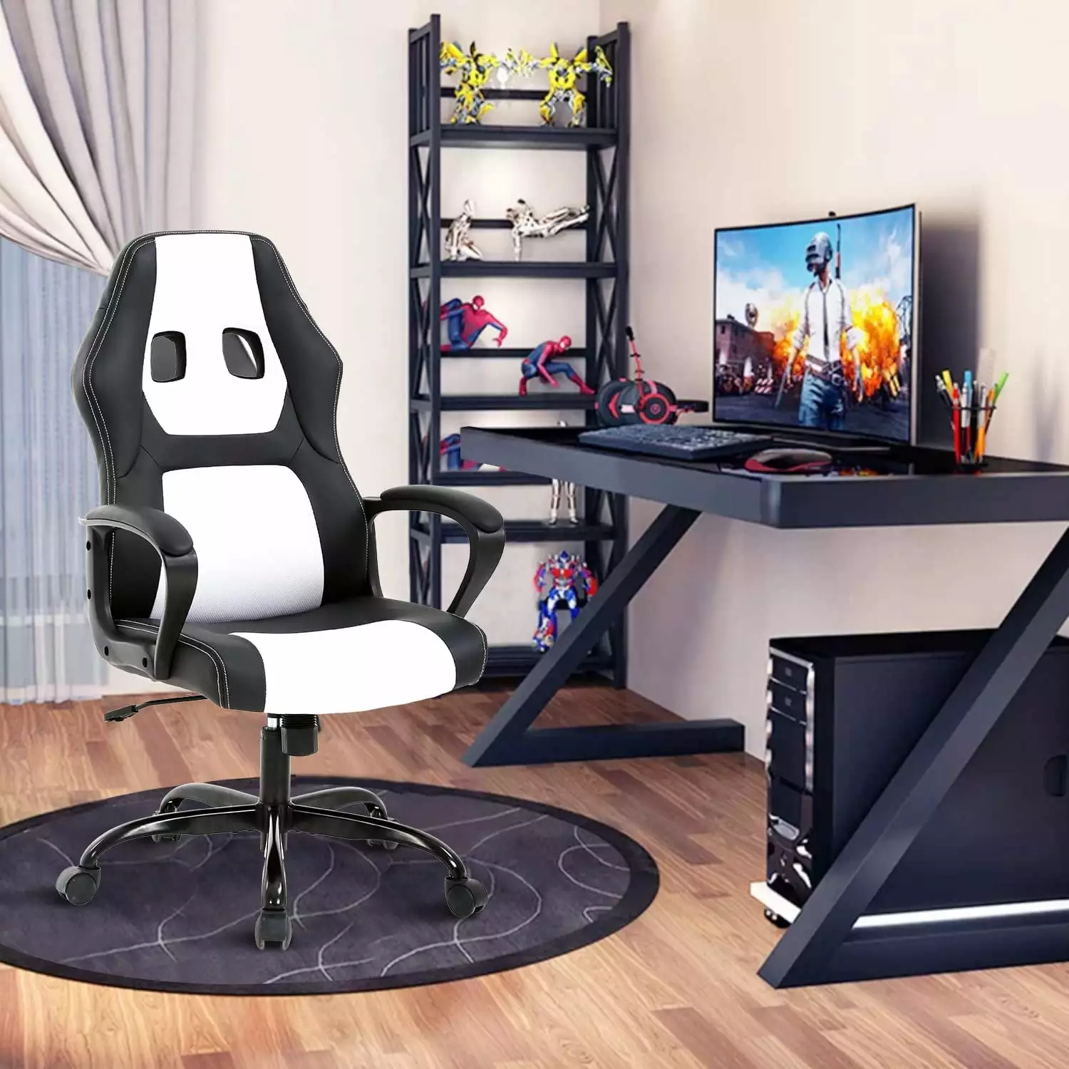 Ergonomic Gaming Chair Bluetooth Speakers and LED RGB Lights - Massage Lumbar Support LHY