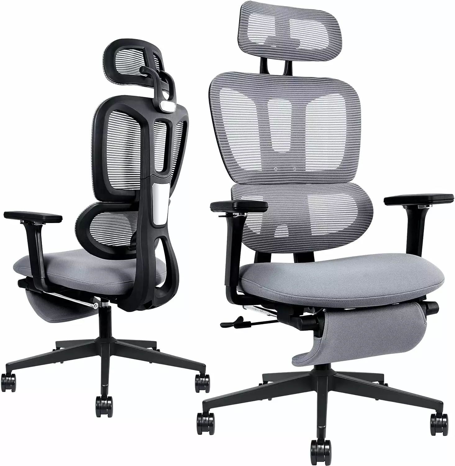 Ergonomic Mesh Office Chair Retractable Footrest High Back Computer Chair Lumbar Support Adjustable Armrest shinyswan