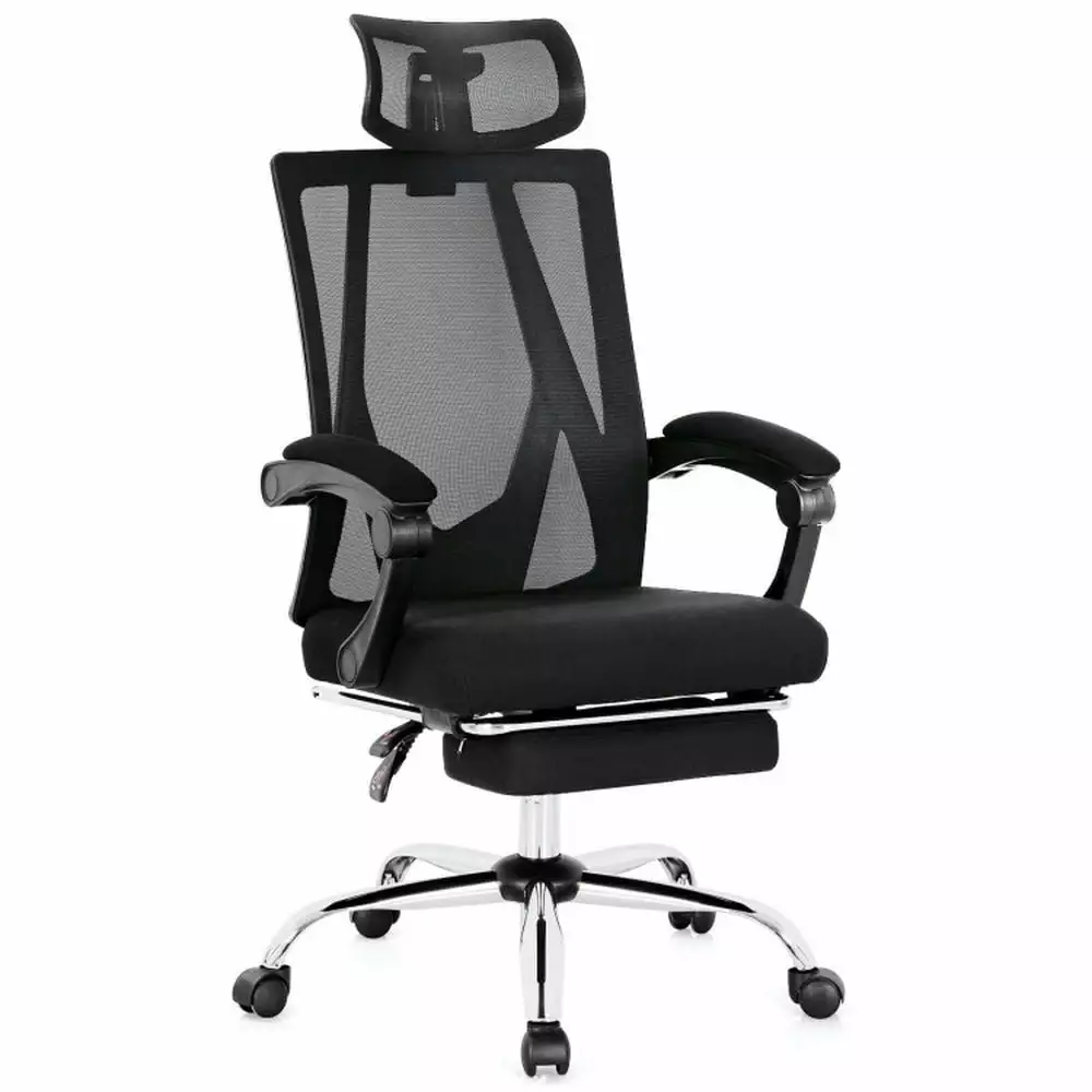 Topcobe Ergonomic Recliner Mesh Office Chair Adjustable Footrest Black Home Office Furniture
