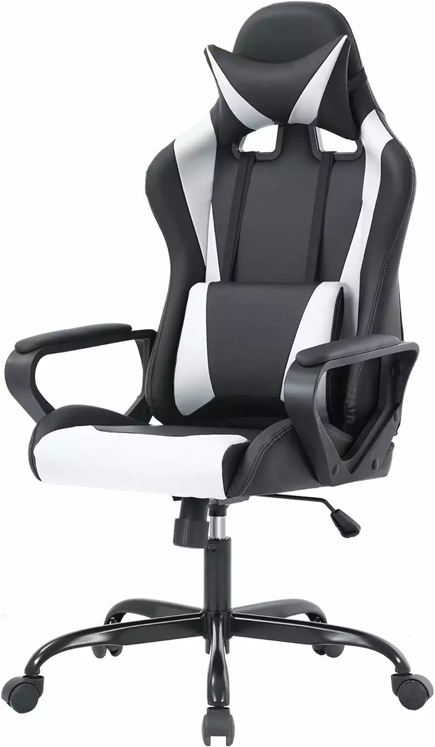 Ergonomic Racing Desk Chair Gaming Chair Armrests 360 Swivel & Caster Back Pain Relief White ZKQ