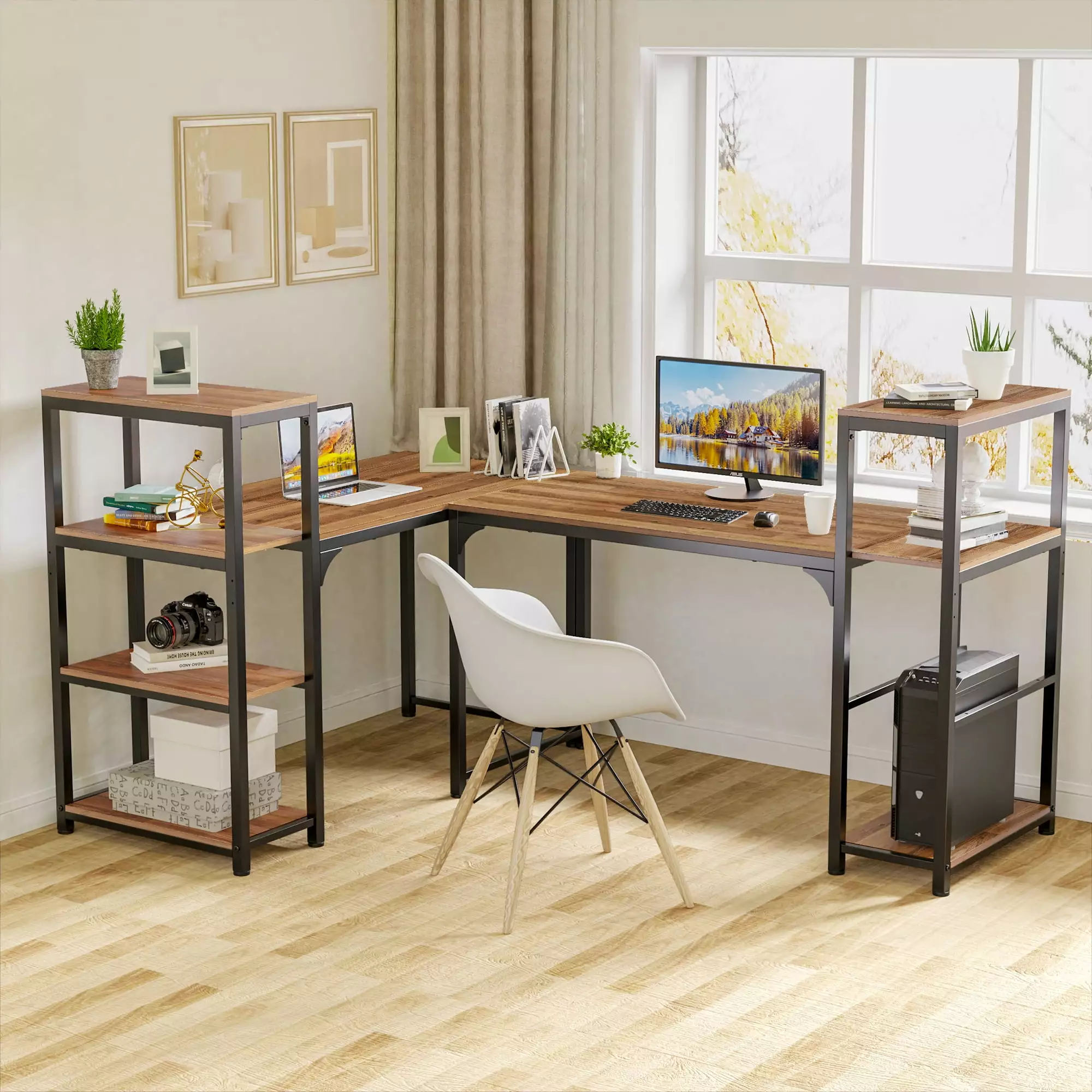 Eureka Ergonomic Wood Computer Desk 4 Tier Shelves 55 inch Writing Study Table