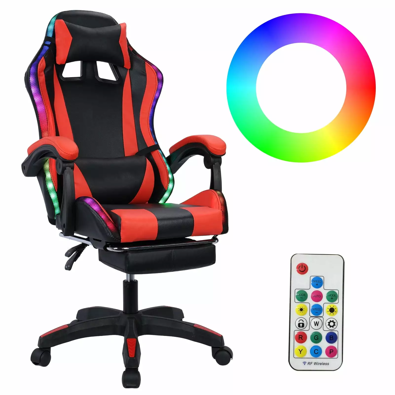 Aqyh Gaming Chair Bluetooth RGB Lights Headrest Lumbar Support High Back Office Chair