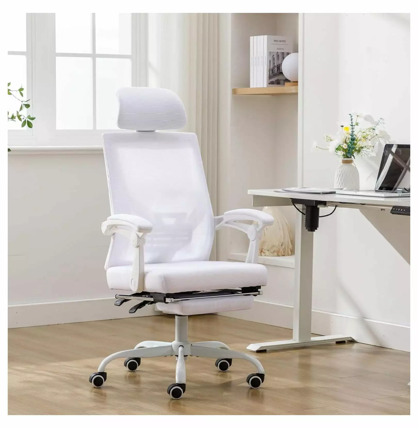 Drevy Mesh Ergonomic Office Chair Footrest Home Office Desk Chair Headrest and Backrest 90-135 Adjustable Computer Desk Chair