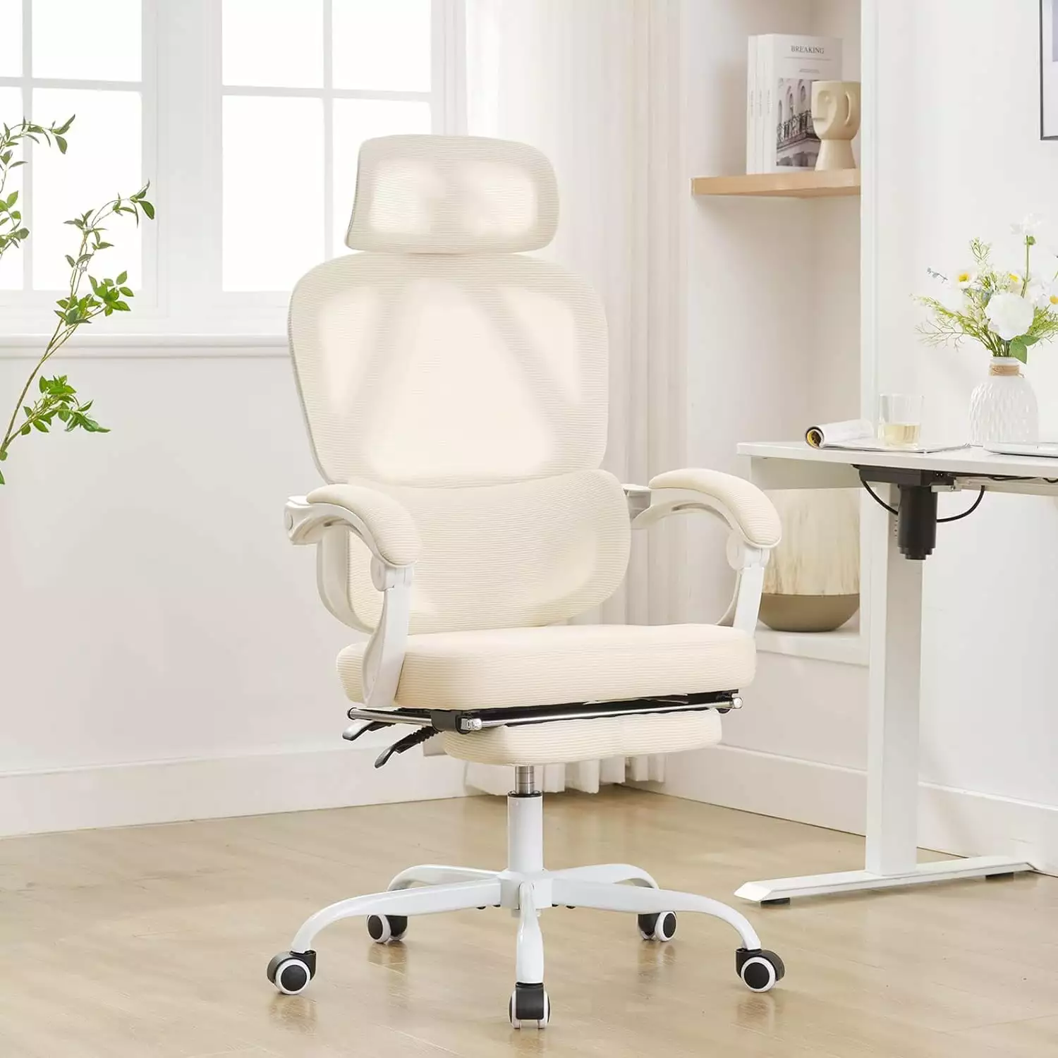 Ergonomic Office Chair Footrest Mesh Home Office Desk Chair Adjustable Lumbar Support LHY