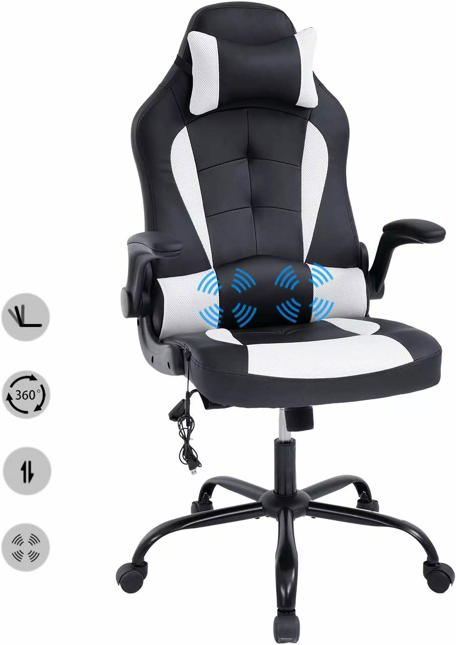 Office Gaming Chair Ergonomic Computer Desk Chair High Back Rolling Swivel Height Adjustable Flip-Up Arms Headrest Massage...