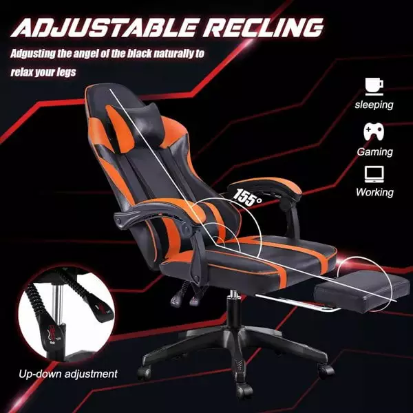 Ergonomic Gaming Chair Footrest PU Leather Video Game Chairs Adults Reclining Gamer Chair Office Chair Lumbar Support Comf...
