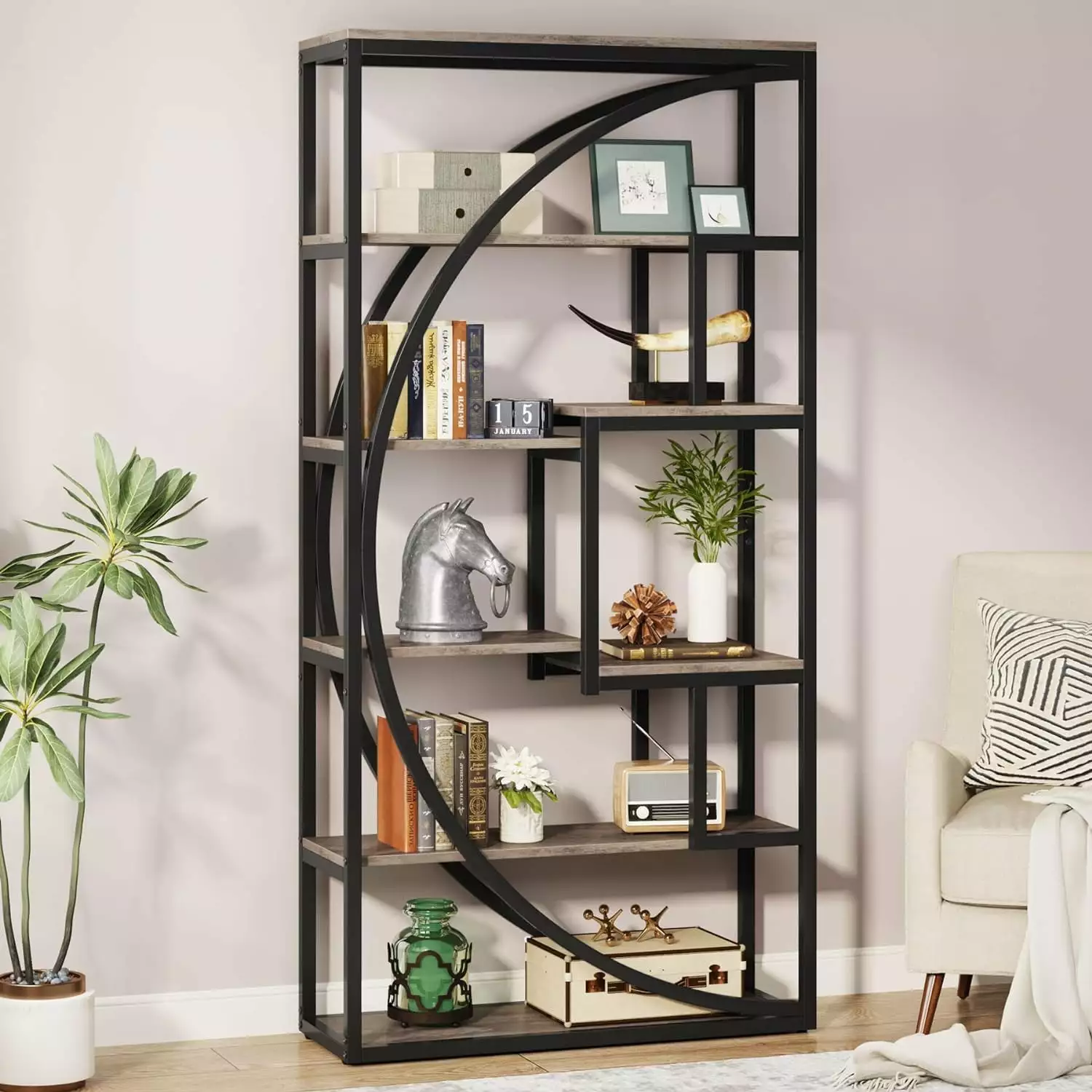 Tribesigns Modern 5 Tier Etagere Bookcase 70.8 Inch Tall 8 Open Storage Shelves