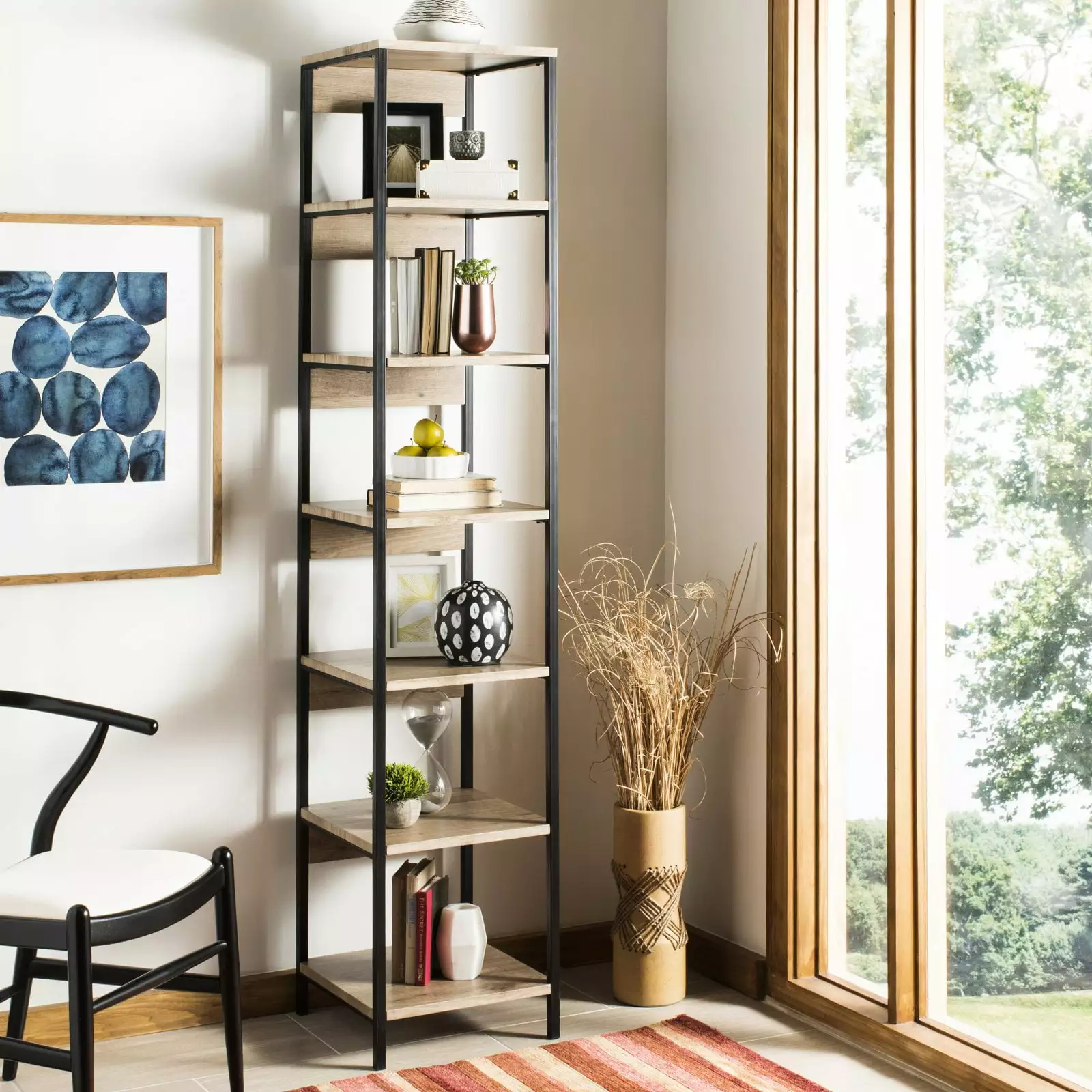 SAFAVIEH Lisa Retro Mid Century 7 Tier Etagere Oak and Black