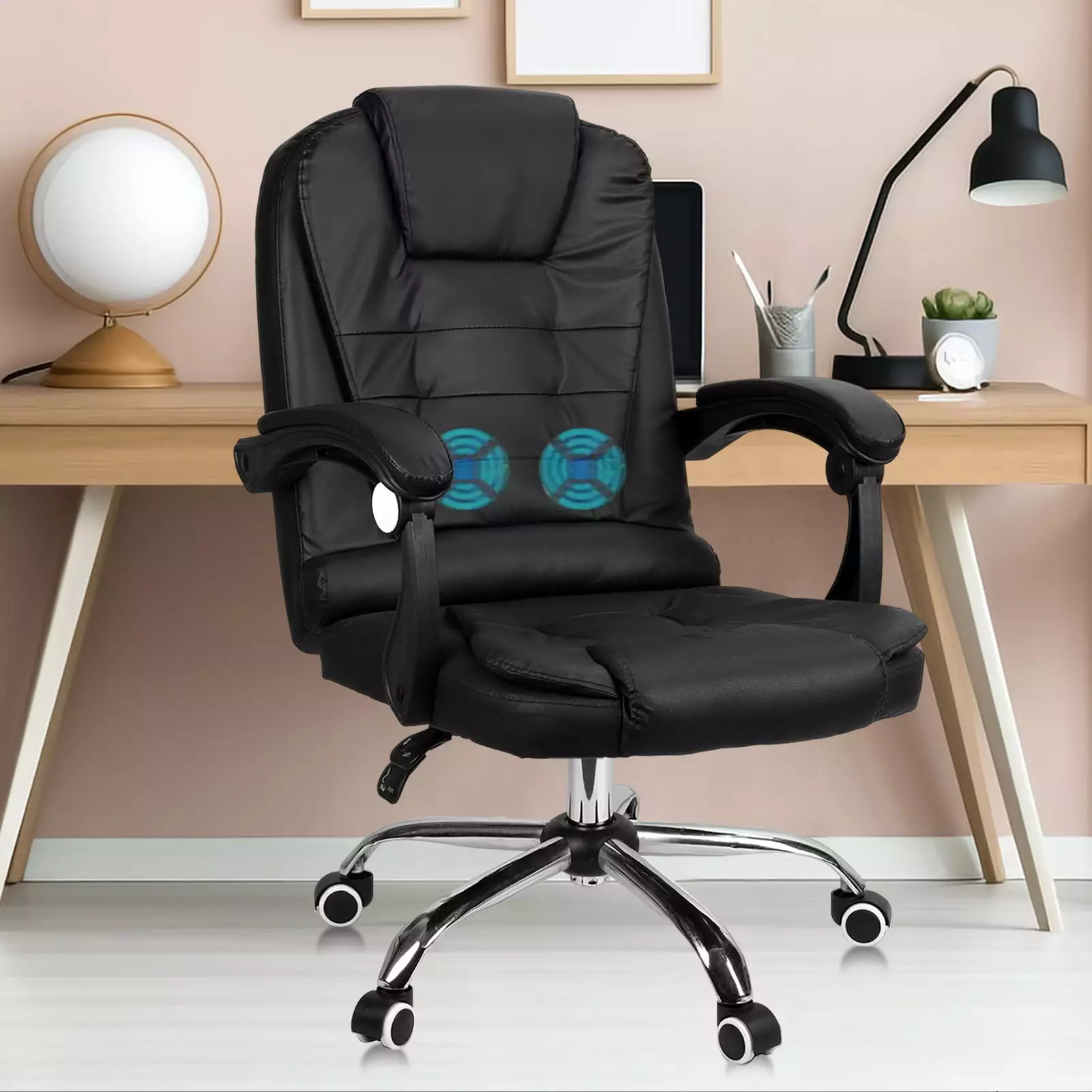 AQSQ 2 Point Massage Office Chair Faux Leather Ergonomic Computer Chair Height Adjustable Reclining Executive Chair