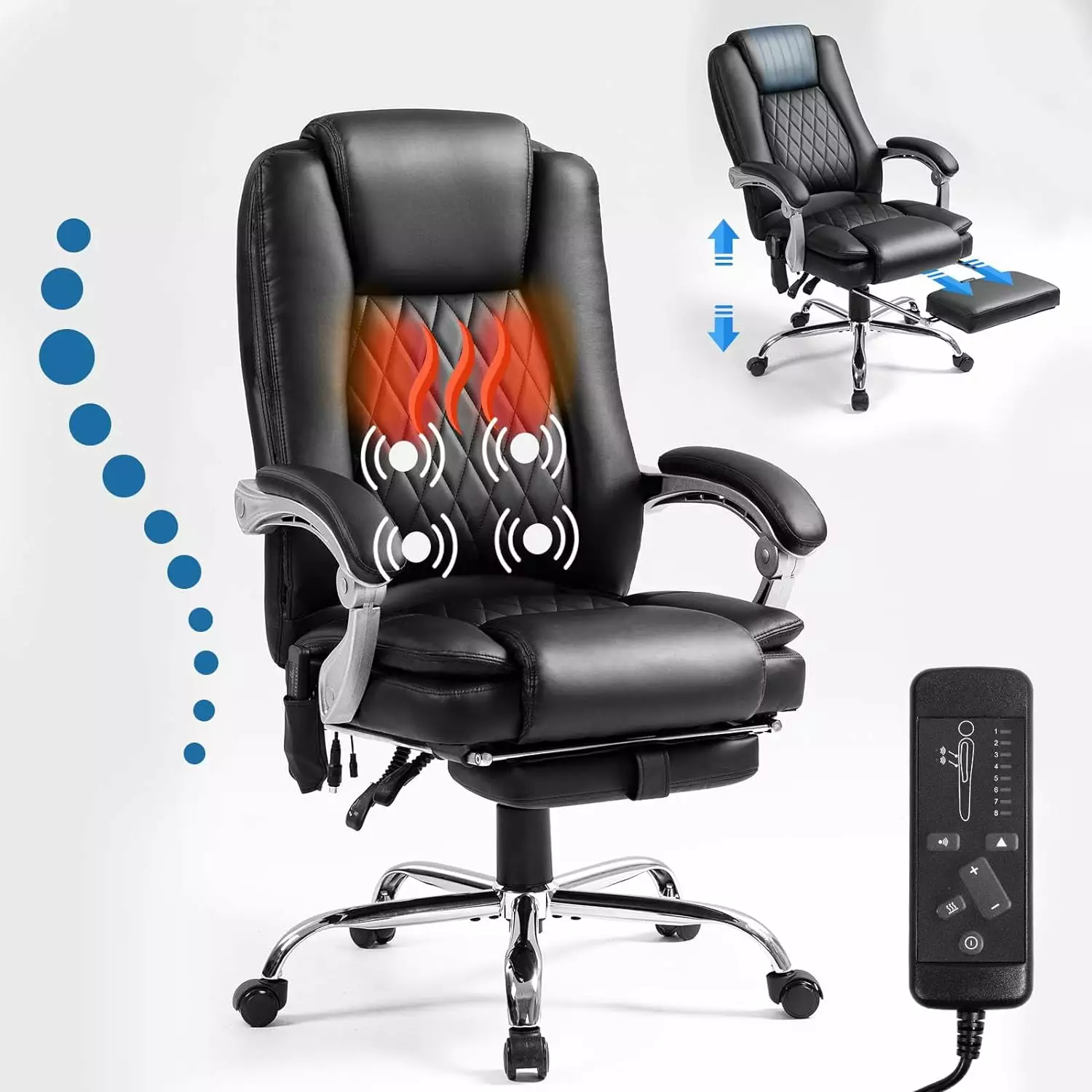 400lbs Executive Leather Office Chair Ergonomic Design Reclining Function Comfortable Computer Desk Chair Integrated Foot ...