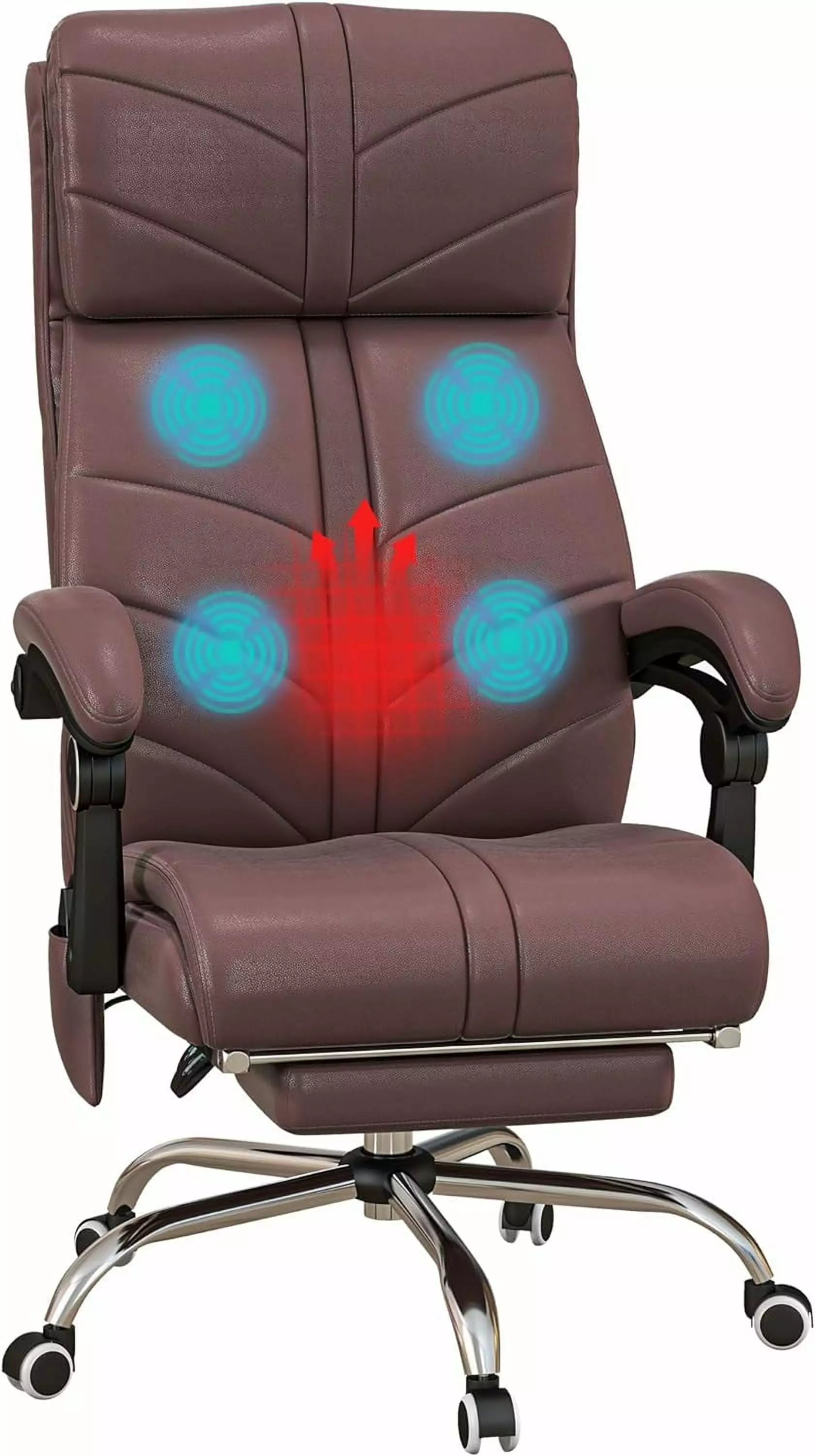 Executive Massage Office Chair 4 Vibration PU Leather Heated Reclining Chair Adjustable Height Brown FYB