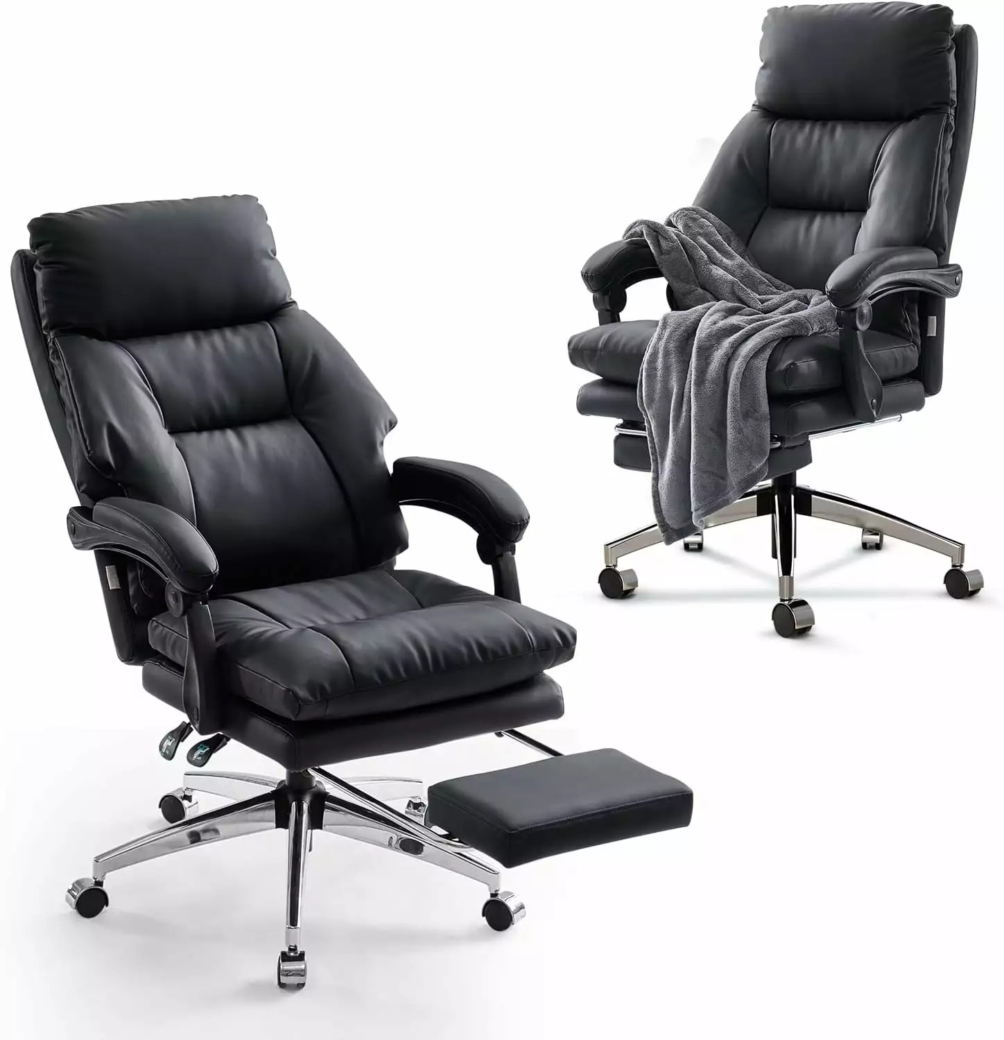 Executive Office Chair Footrest High Back Home Office Desk Chair Leg Rest PU Leather 160 Degree Reclining Executive Chair FYB