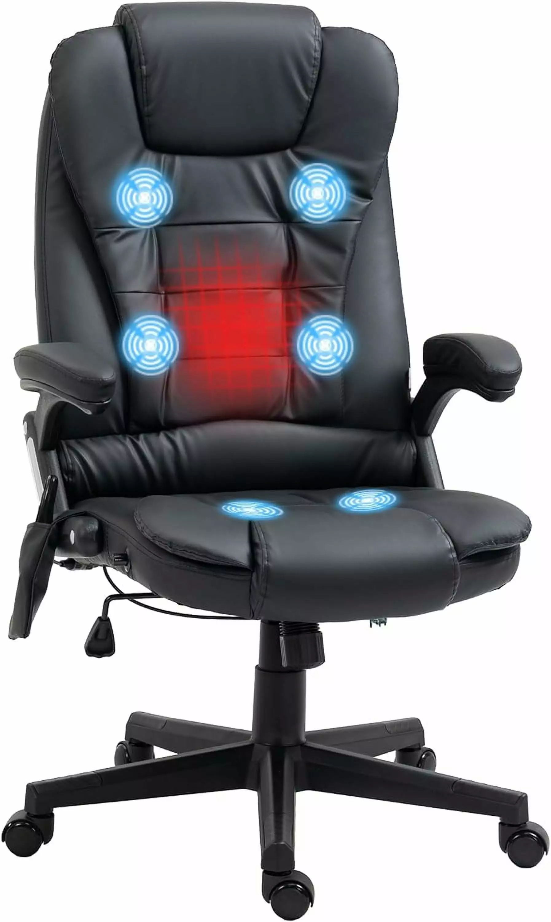 High Back Vibration Massage Office Chair 6 Vibration Points Heated Reclining PU Leather FYB