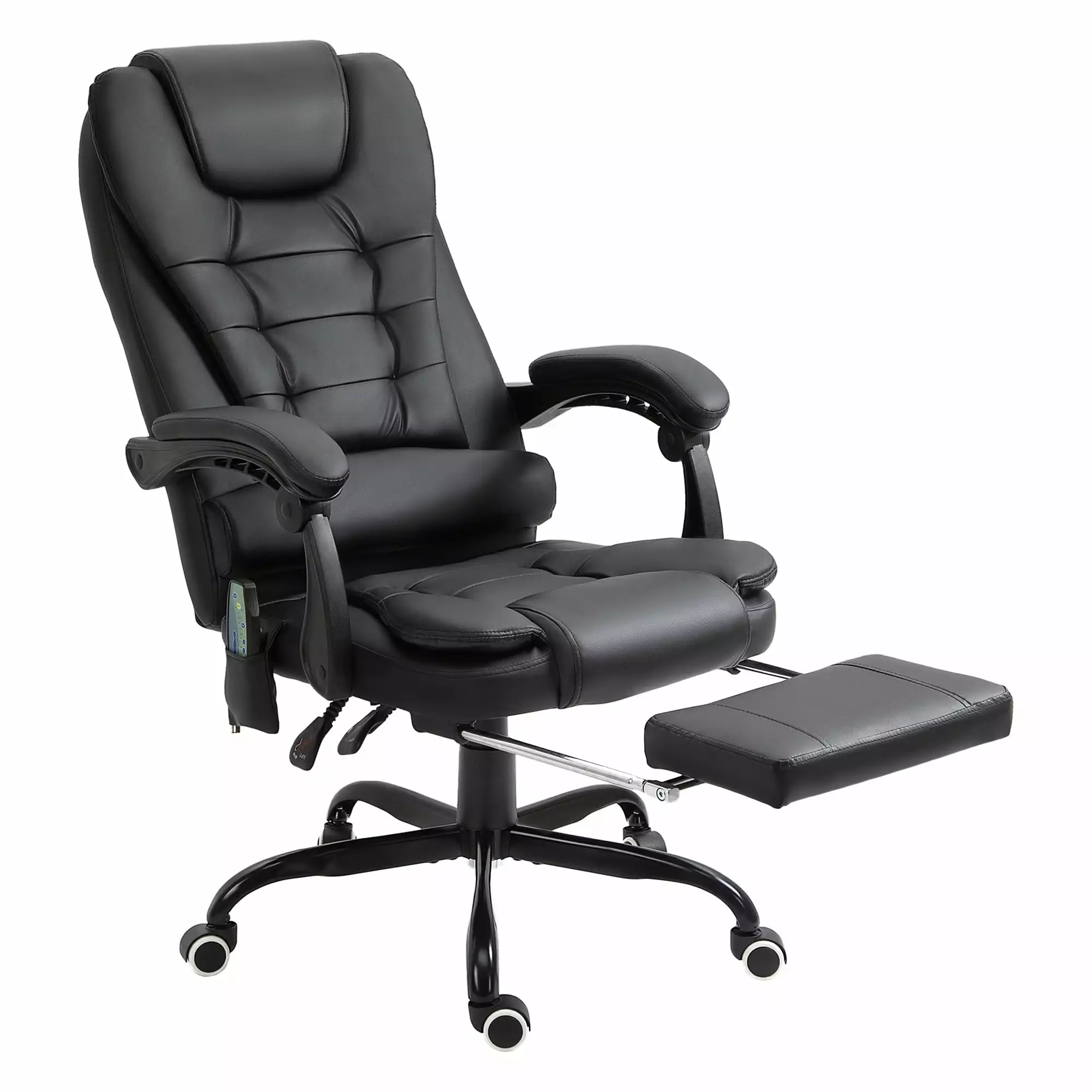 GeeHome Vinsetto 7-Point Vibrating Massage Office Chair - High Back Executive Recliner Lumbar Support and Footrest - Black