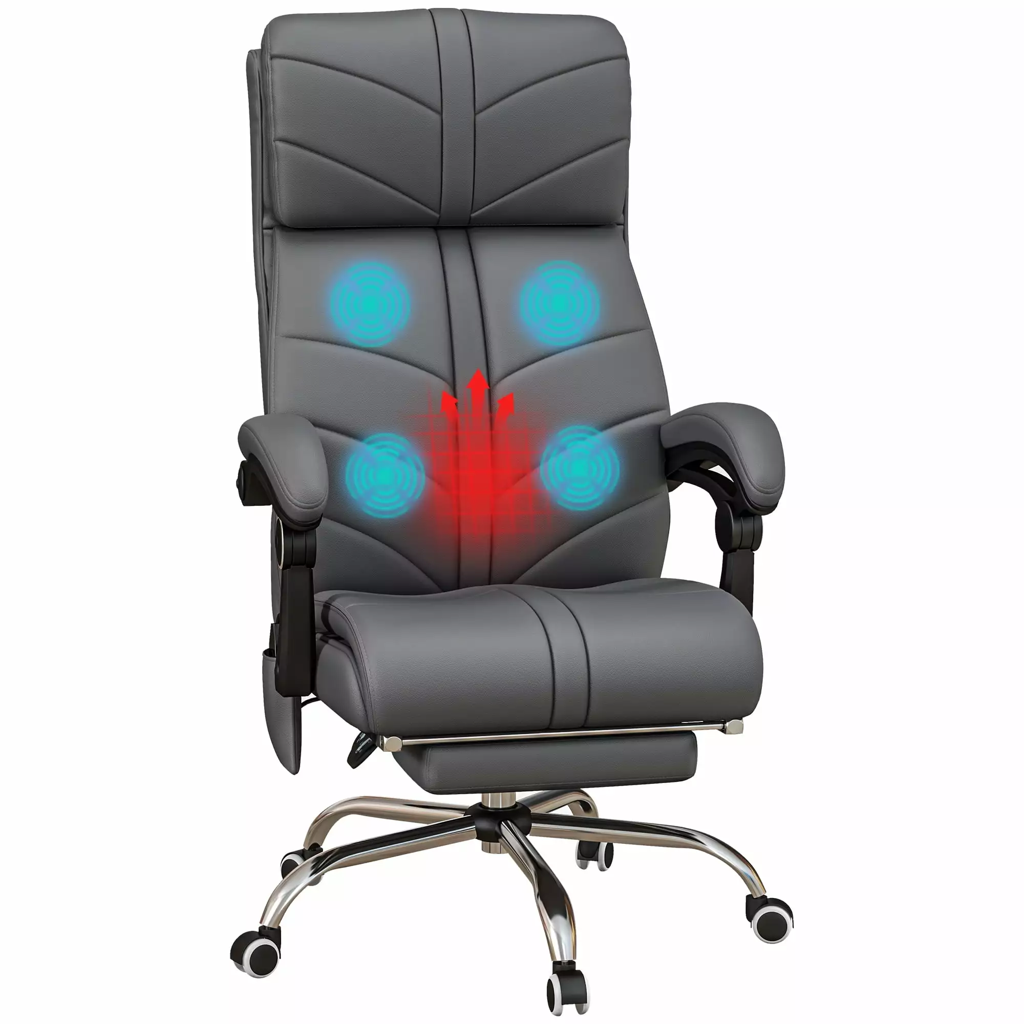 Executive Massage Office Chair 4 Vibration Heated Reclining Adjustable Height Swivel Wheels Gray Jamini
