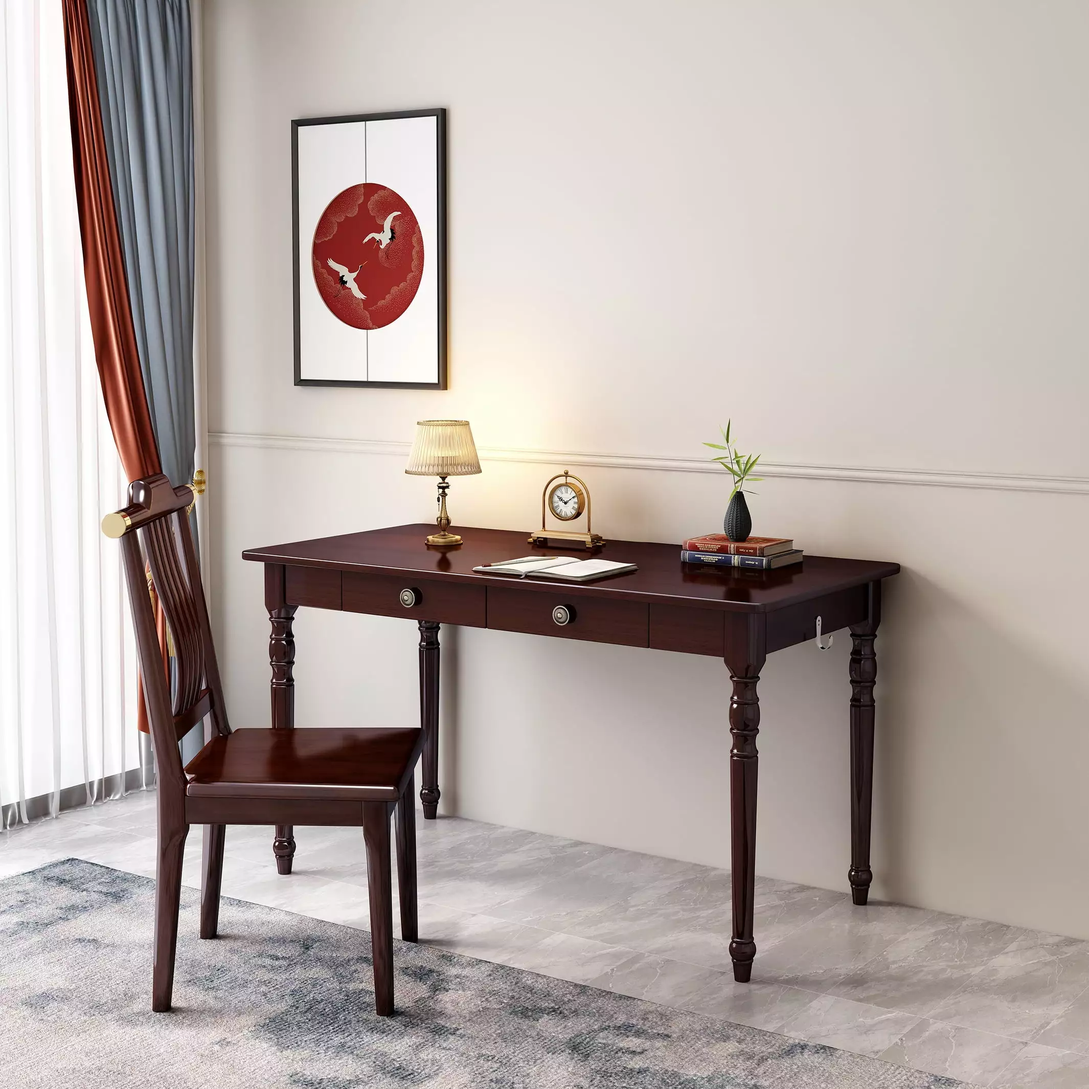 BALANBO 55.1 Executive Desk and Chair Set Office Computer Desk Drawer Brown