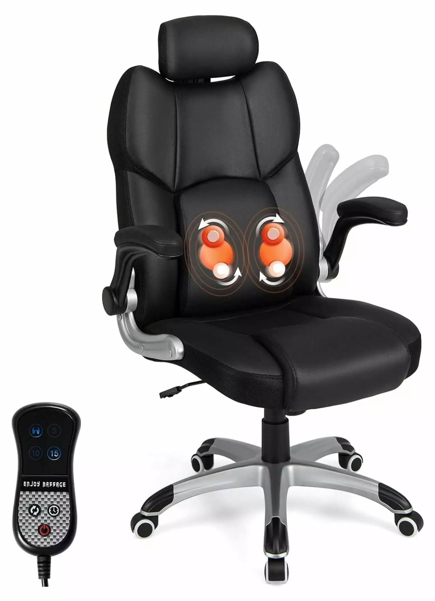 TriGol Executive 3D Massage Office Chair Faux Leather Computer Desk Chair w Adjustable Headrest Lumbar Support High Back H...