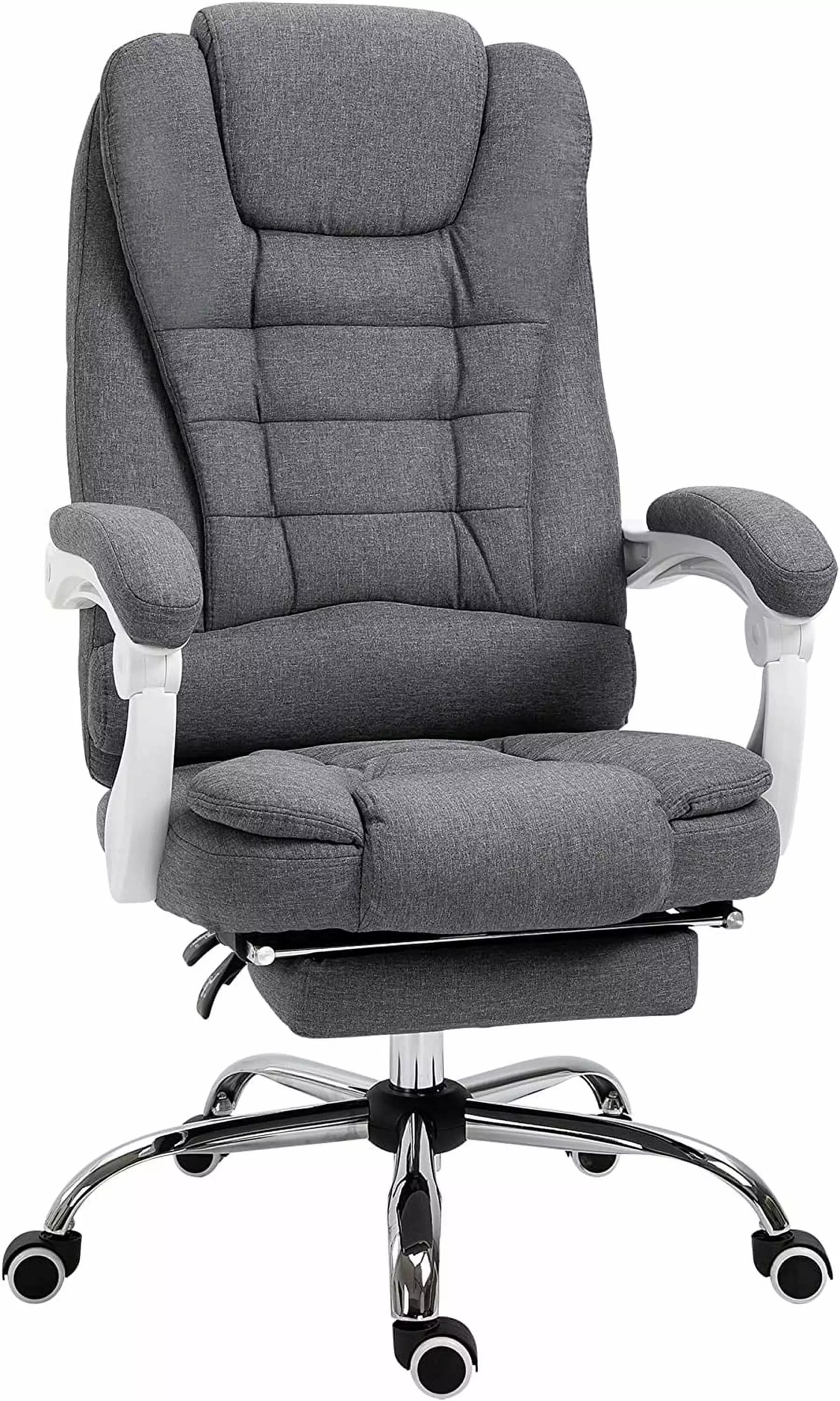 Vinsetto High Back Executive Office Chair Footrest Linen Fabric Computer Chair Padded Armrests Ergonomic Office Chair Gray...