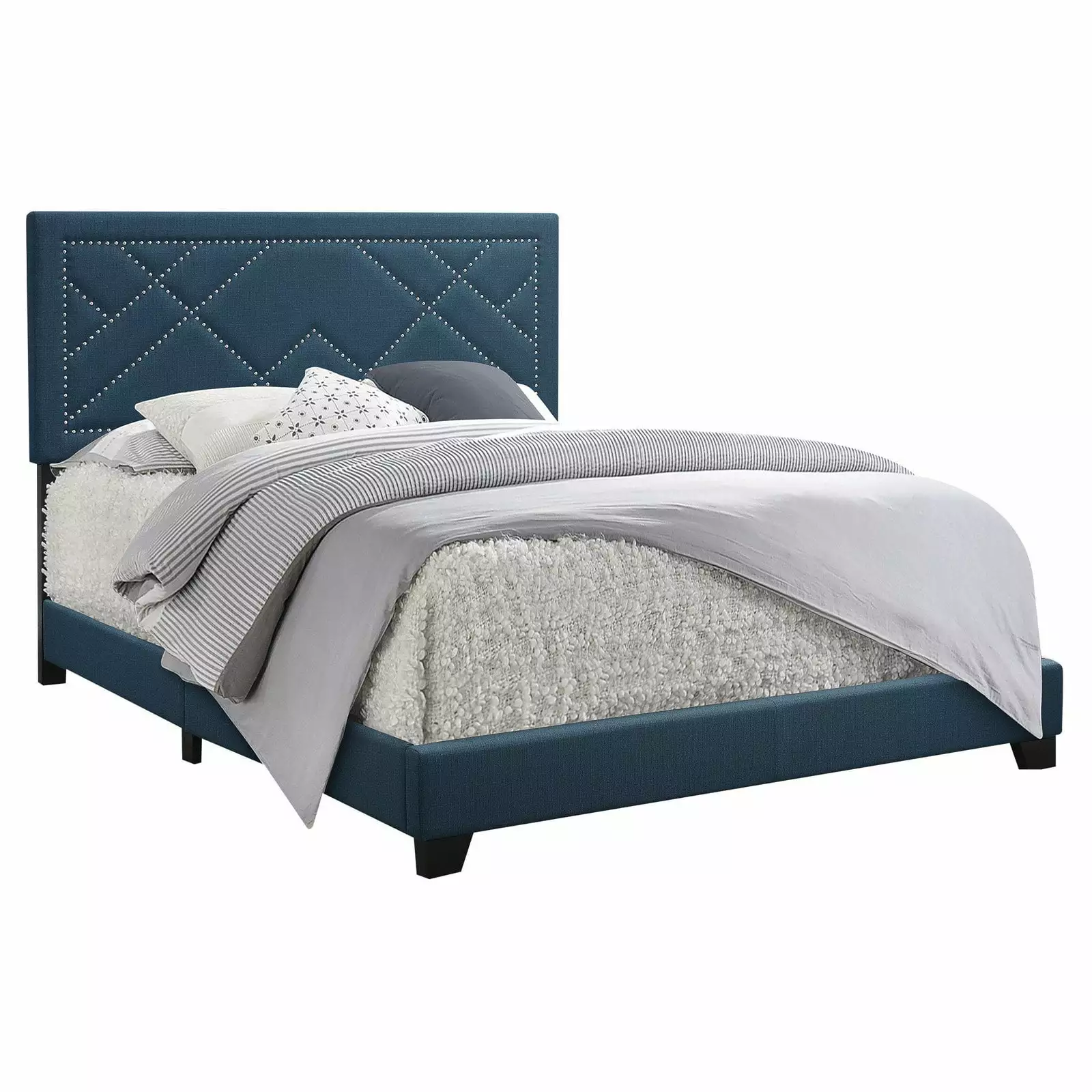 Acme Ishiko Panel Bed Dark Teal Fabric Multiple Sizes Acme Furniture