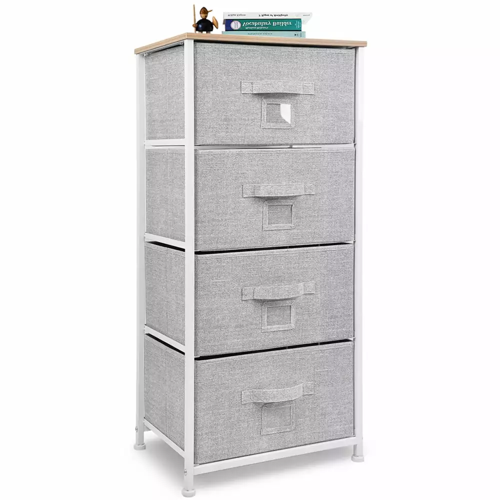 Bigroof 4 Drawer Dresser Storage Tower Light Gray Steel Frame Fabric Bins