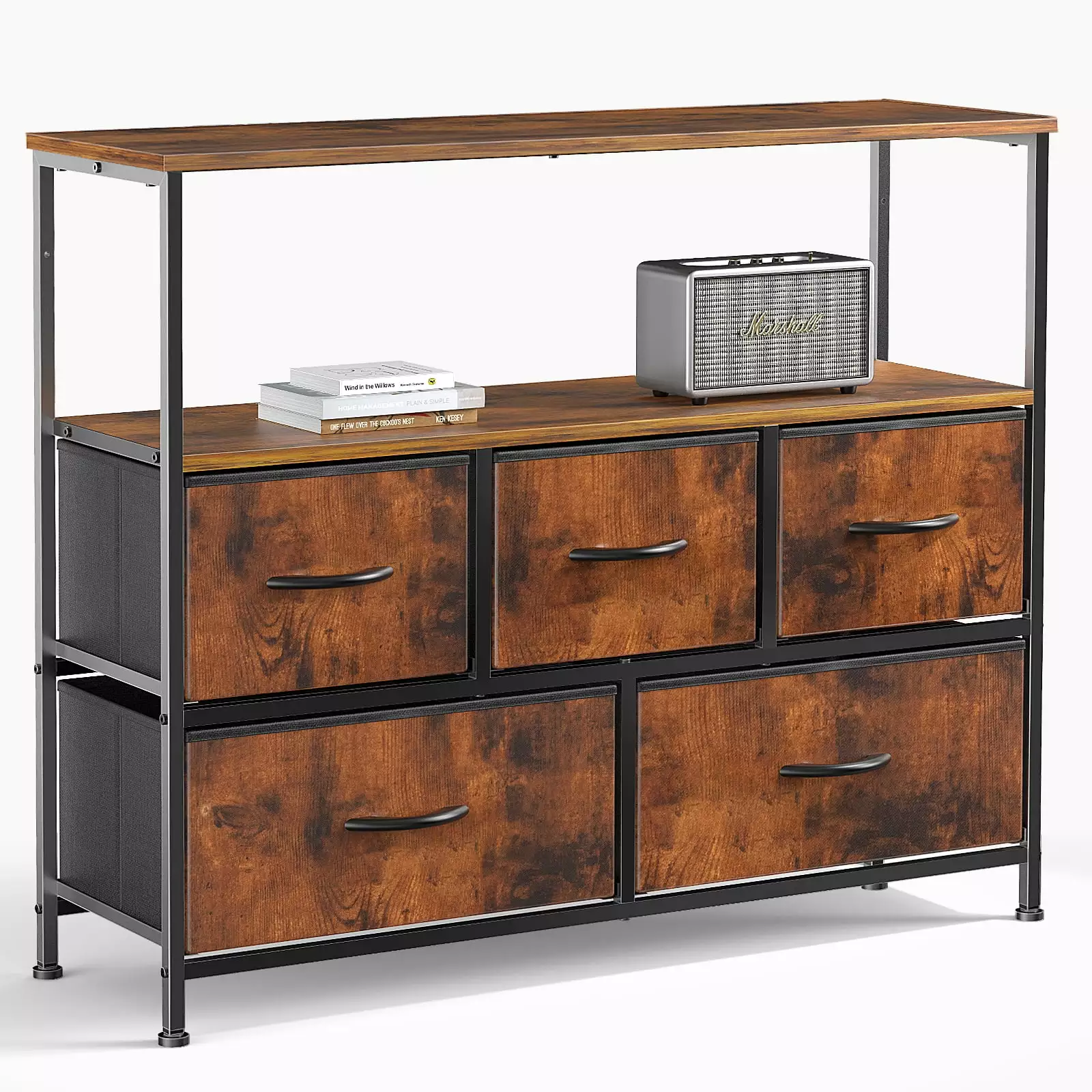 Huracan 5 Drawer Dresser Bedroom Closet Fabric Dresser Metal Frame
