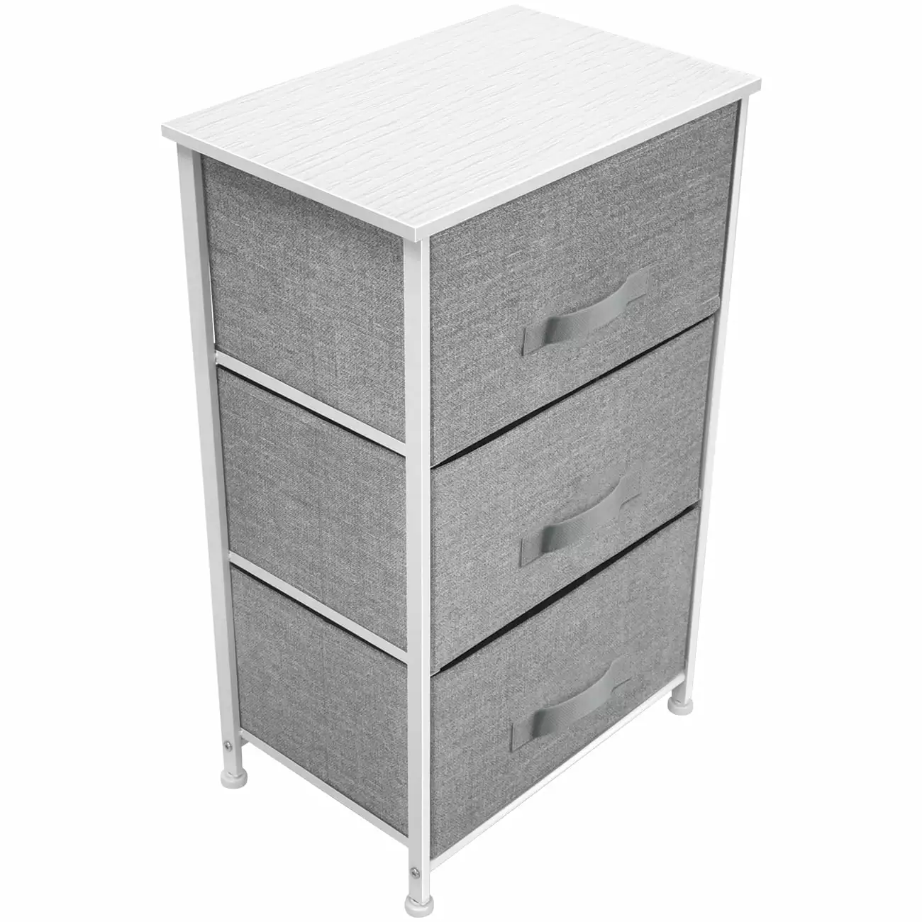 Sorbus 3 Drawer Nightstand White Fabric Bins Wood Top Bedroom Dorm