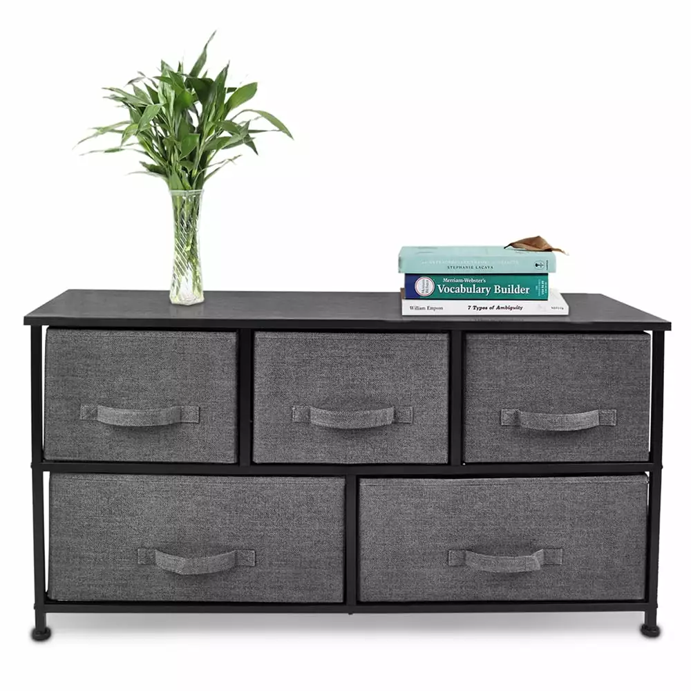 Bigroof Dresser Storage Arranger Fabric Drawers and Steel Frame Bedroom Bathroom Laundry Dark Grey