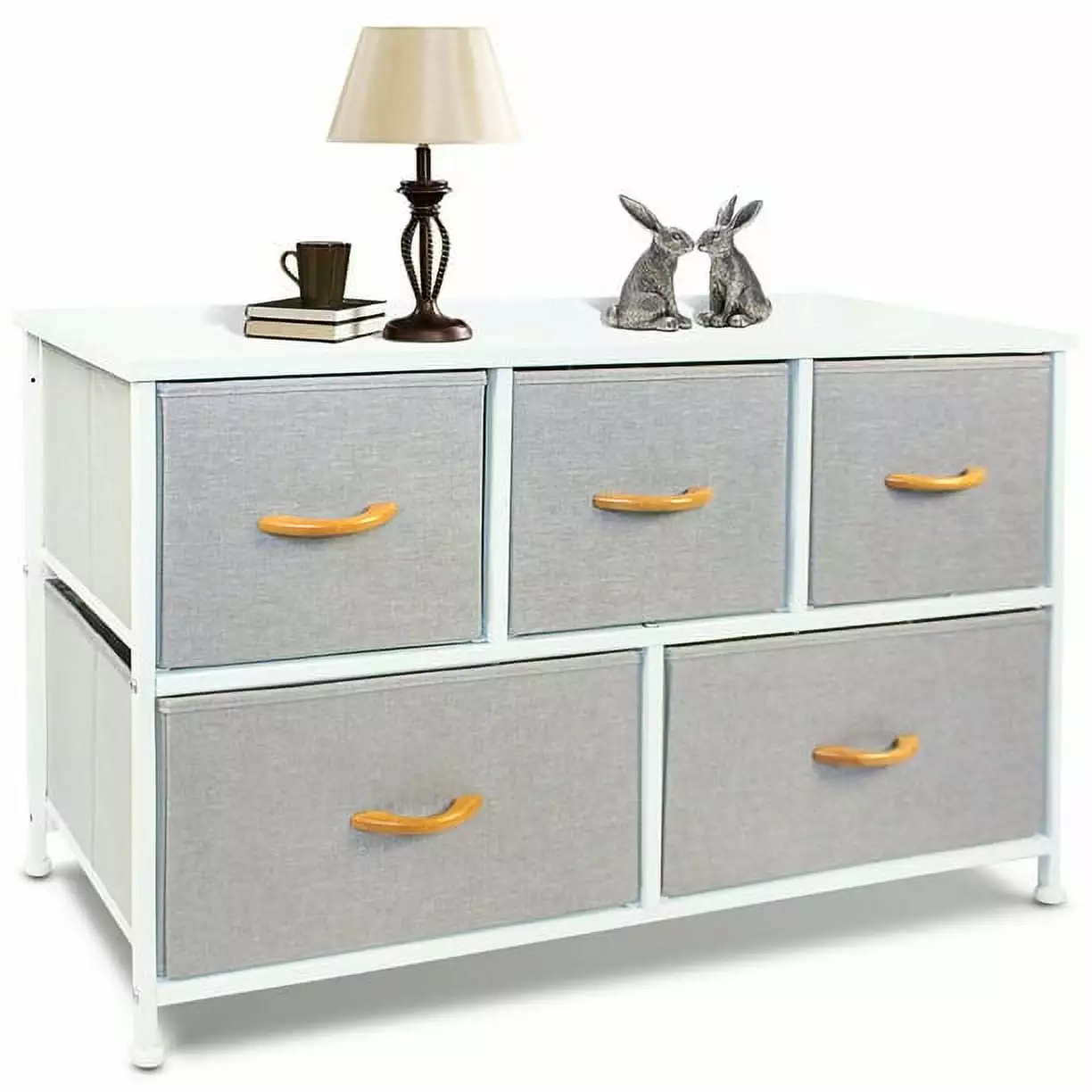Bigroof Kids Dresser 5 Drawers Light Gray Fabric Storage Chest Bedroom Closet