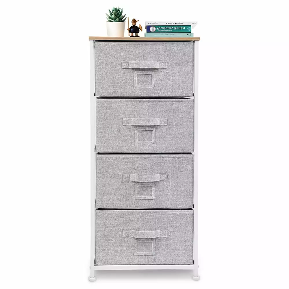 Light Grey 4 Drawer Dresser Bigroof - Fabric Drawers Steel Frame and Wood Top Kids Bedroom or Nursery
