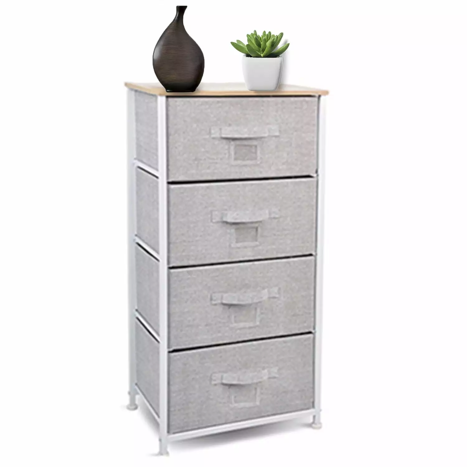 Fabric 4 Drawer Dresser Storage Unit Wood Top Bedroom Light Grey BROPRO