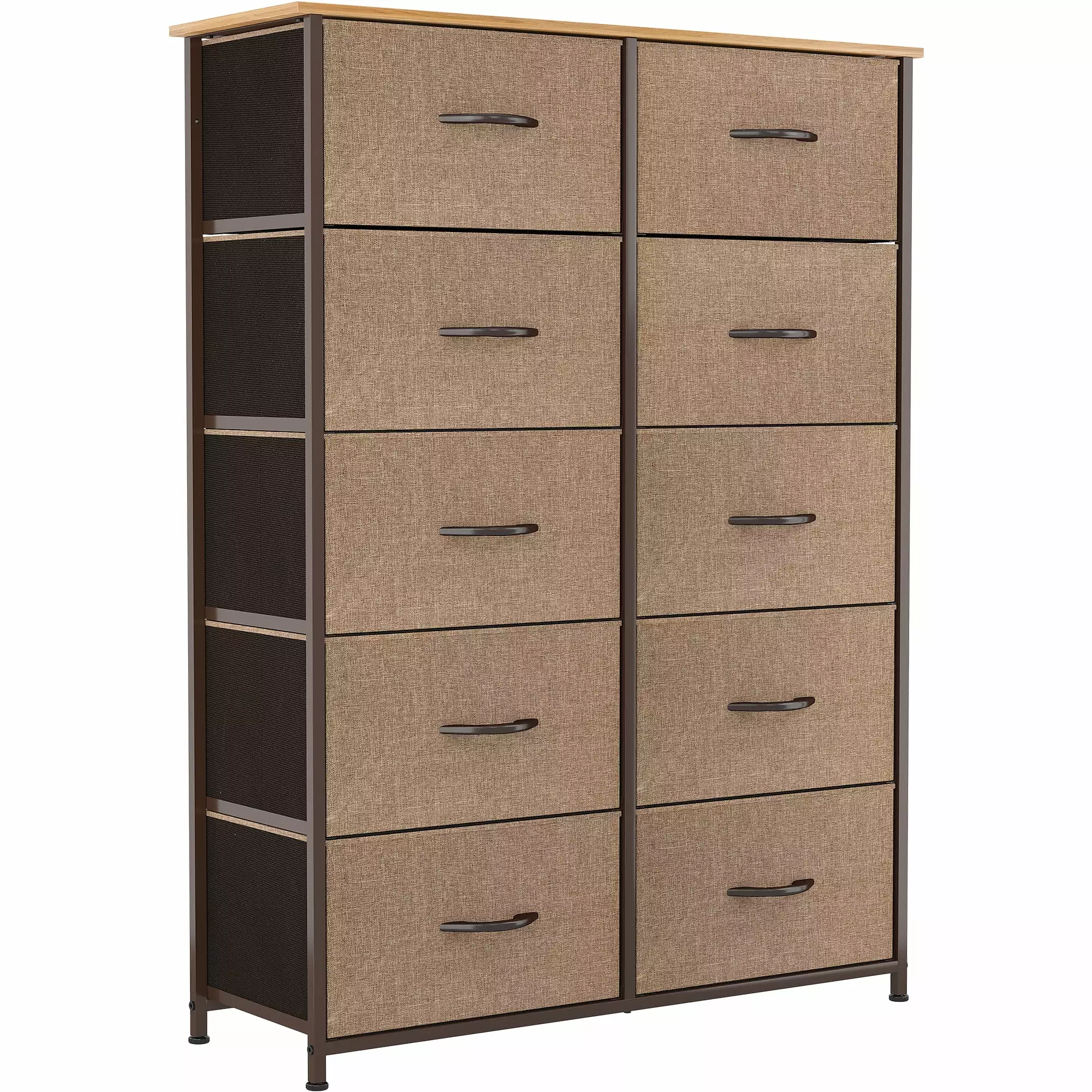 DWVO 10-Drawer Fabric Storage Dresser Sturdy Steel Frame and Wood Top Brown