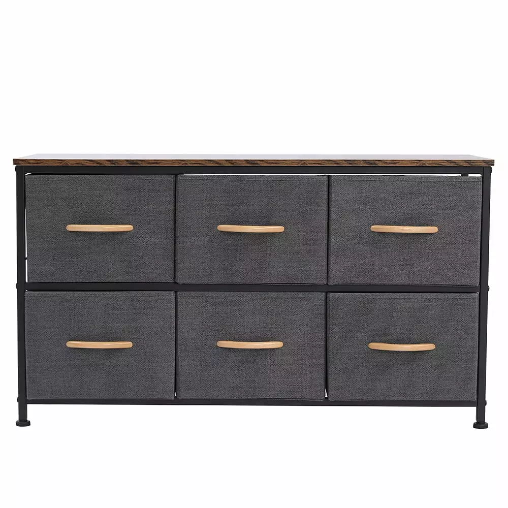 Lomubue 3-Tier Wide Drawer Dresser 6 Fabric Drawers and Metal Frame Closet Nursery Dorm Room Gray