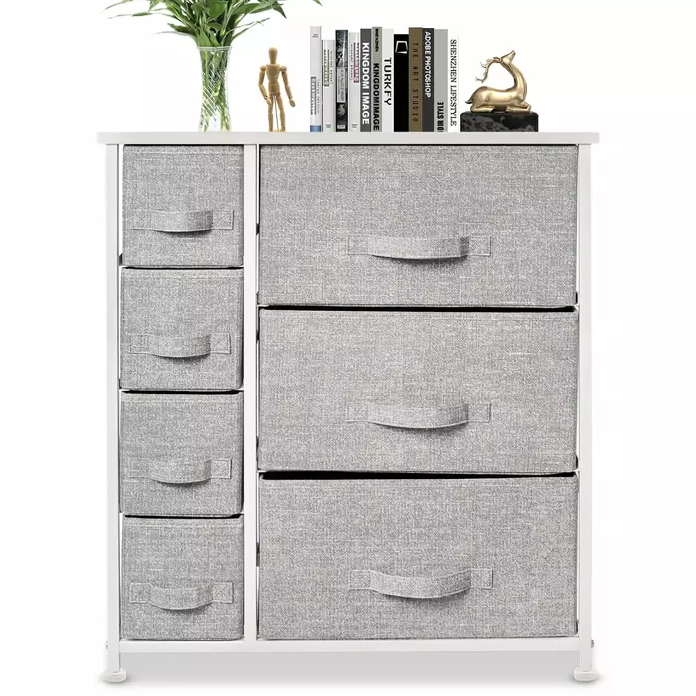 Bigroof Dresser Bedroom - Light Gray 7 Drawer Storage Fabric Bins