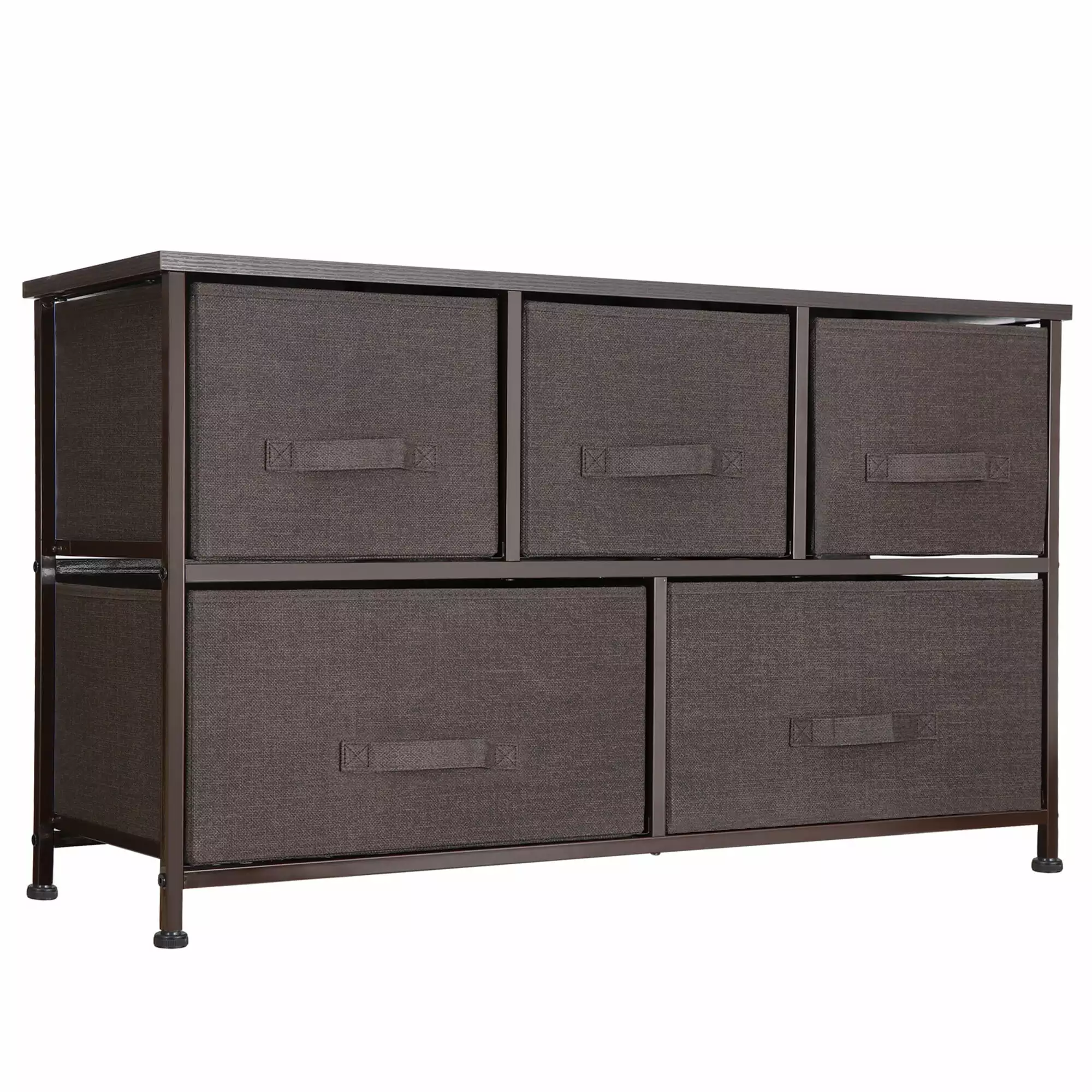 ZENY 5 Drawer Fabric Dresser Chests Wide Storage Tower Kids Toys Arranger Bin Brown