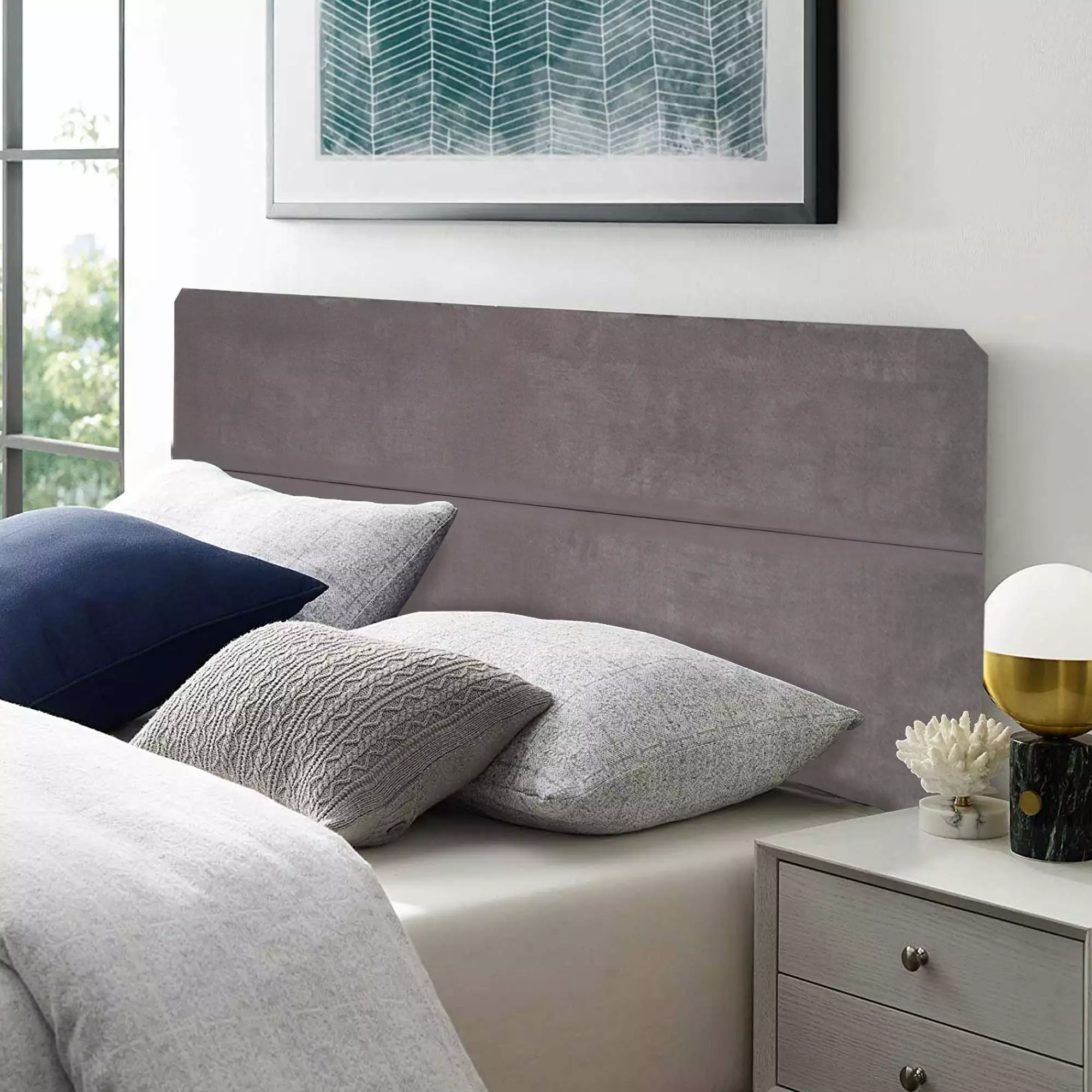 Greaton Twin Size Upholstered Fabric Headboard Gray Modern Bedroom Decor