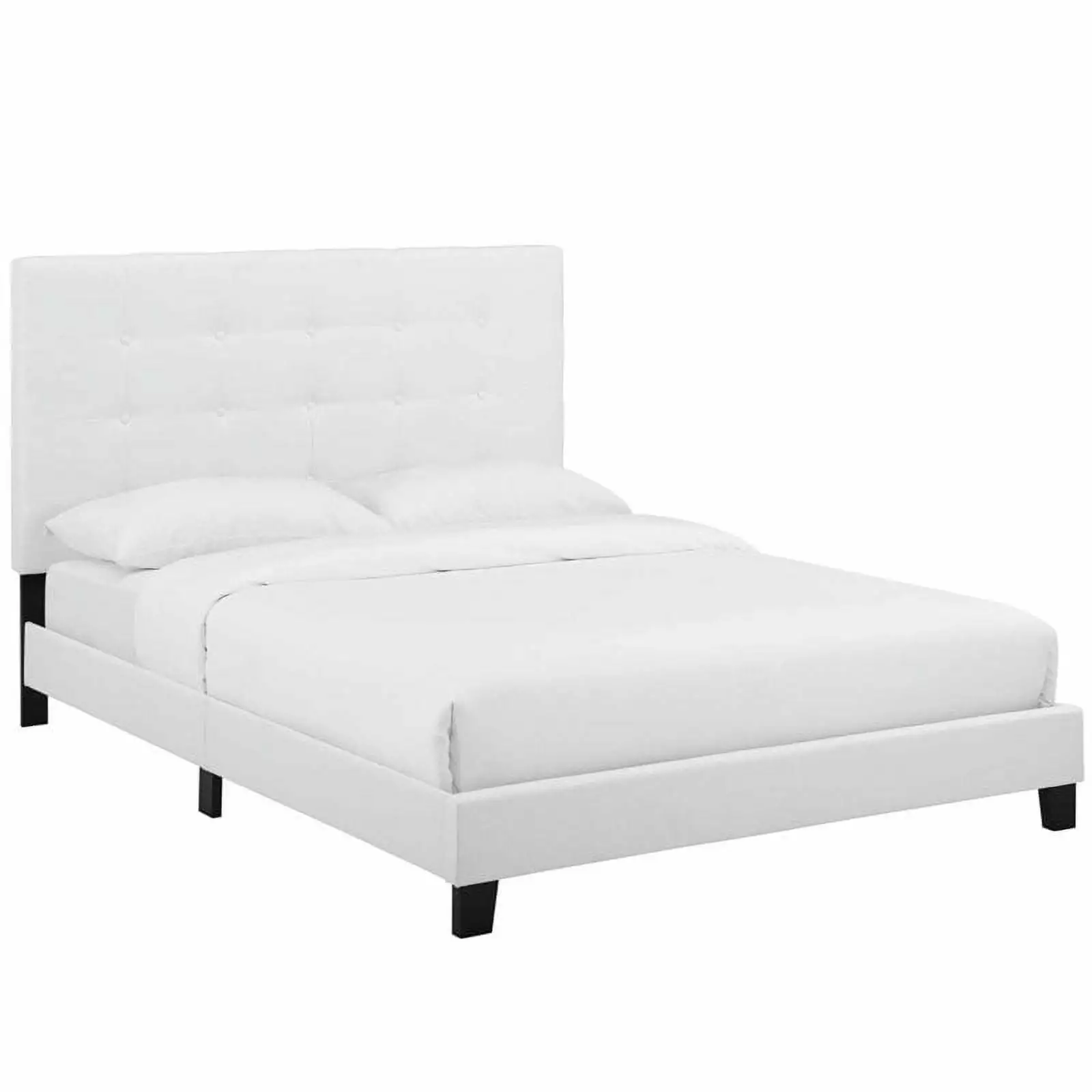 Hawthorne Gatherions Modern Button Tufted Fabric Full Platform Bed White Hawthorne Collections