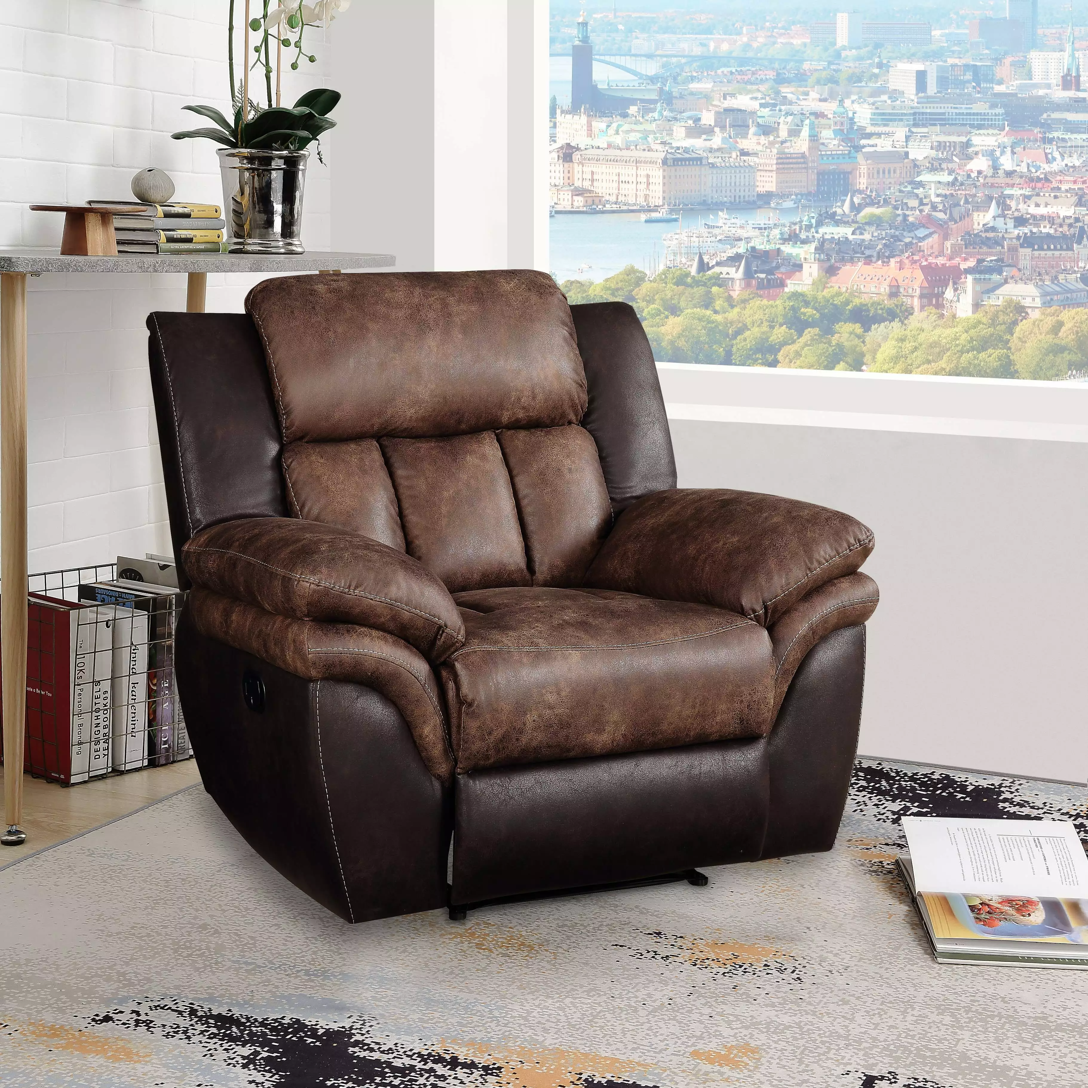 Jaylen Recliner Toffee and Espresso Polished Microfiber Elegant Living Room Acme Furniture