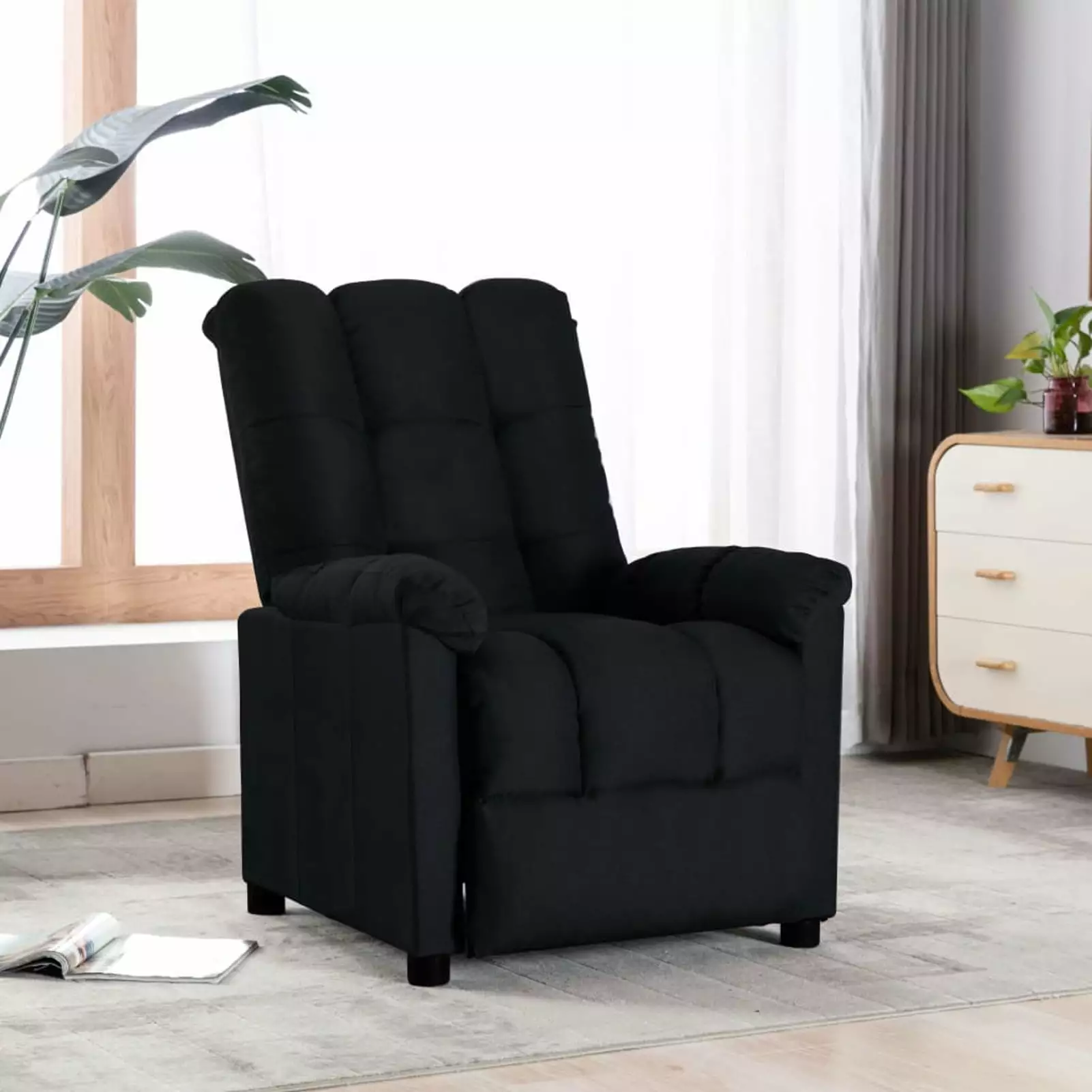 Anself Fabric Recliner Extended Footrest Black Elderly Living Room