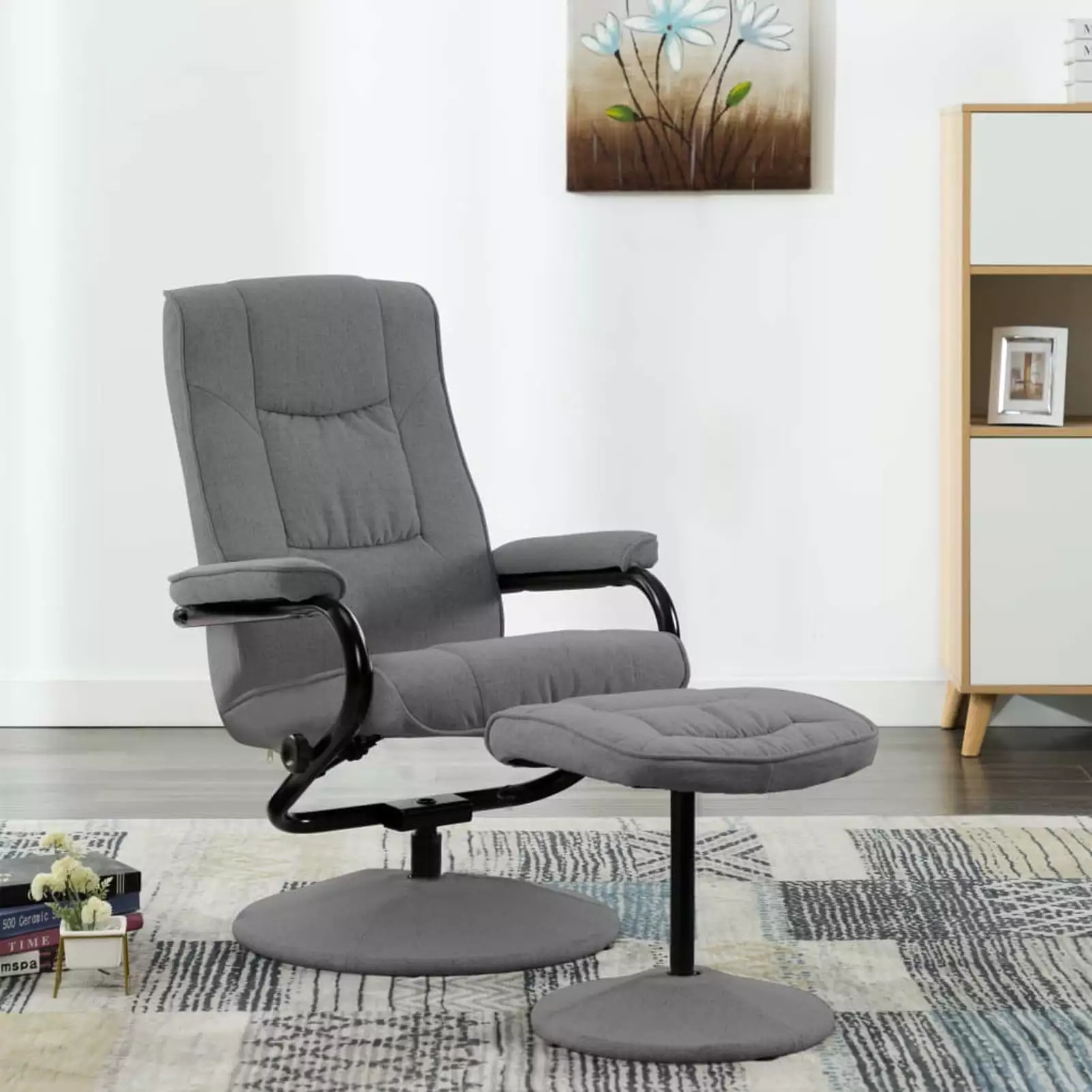 ikayaa Recliner Chair Footrest Light Gray Fabric Living Room Anself