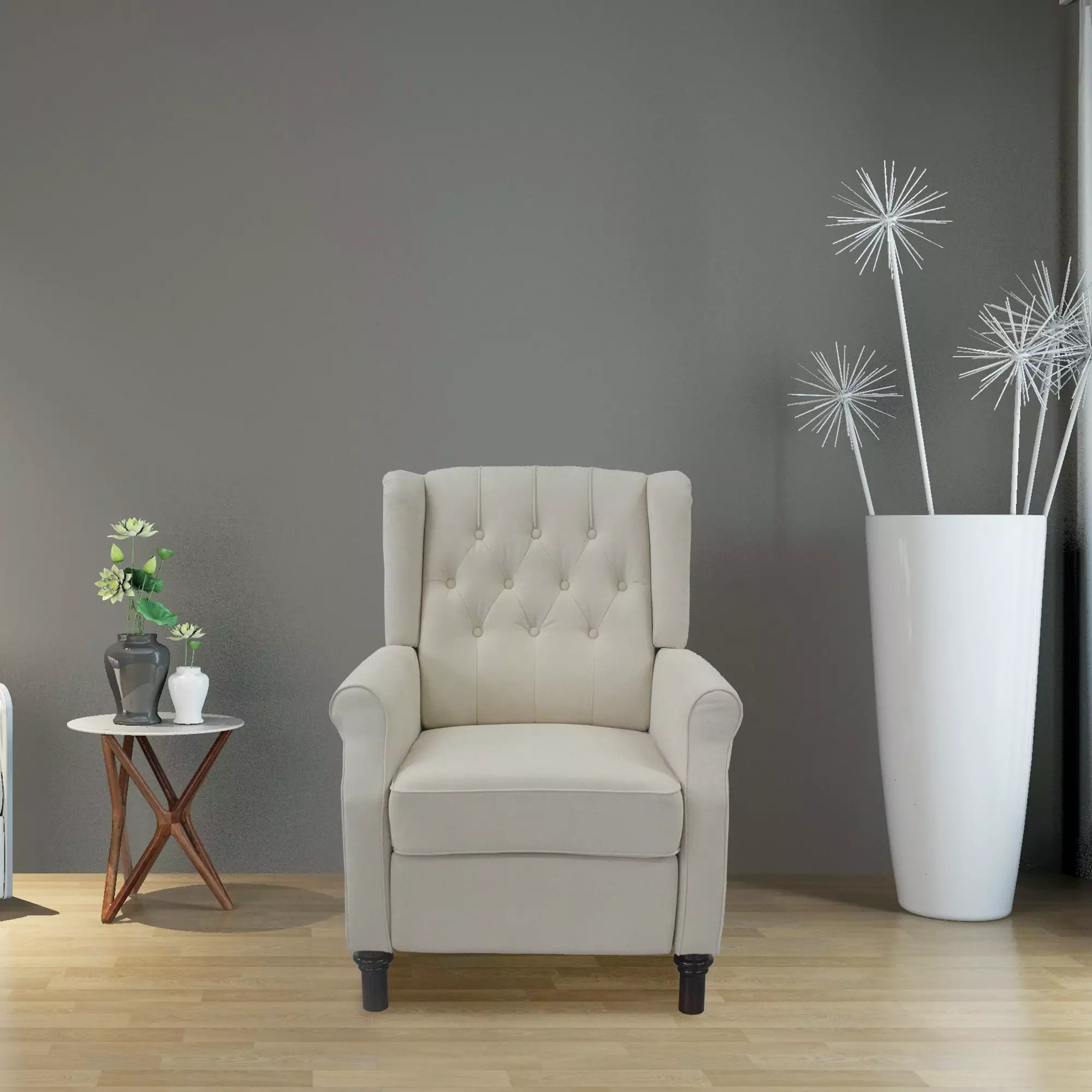 CoSoTower Modern Beige Fabric Recliner Sofa Adjustable Back Padded Cushion Living Room Bedroom