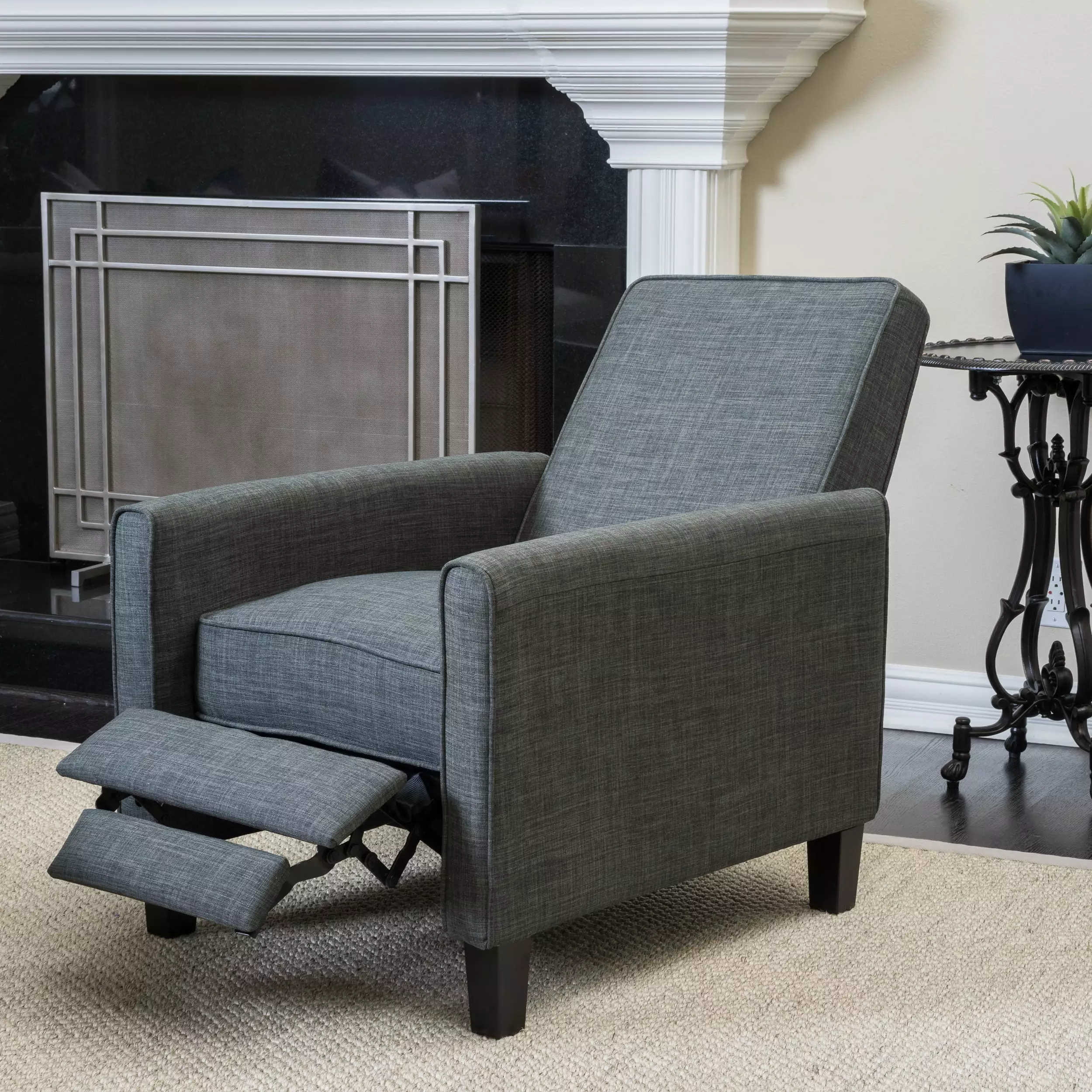 GDF Studio Theresa Fabric Pushback Recliner Gray and Matte Black GDFSTUDIO